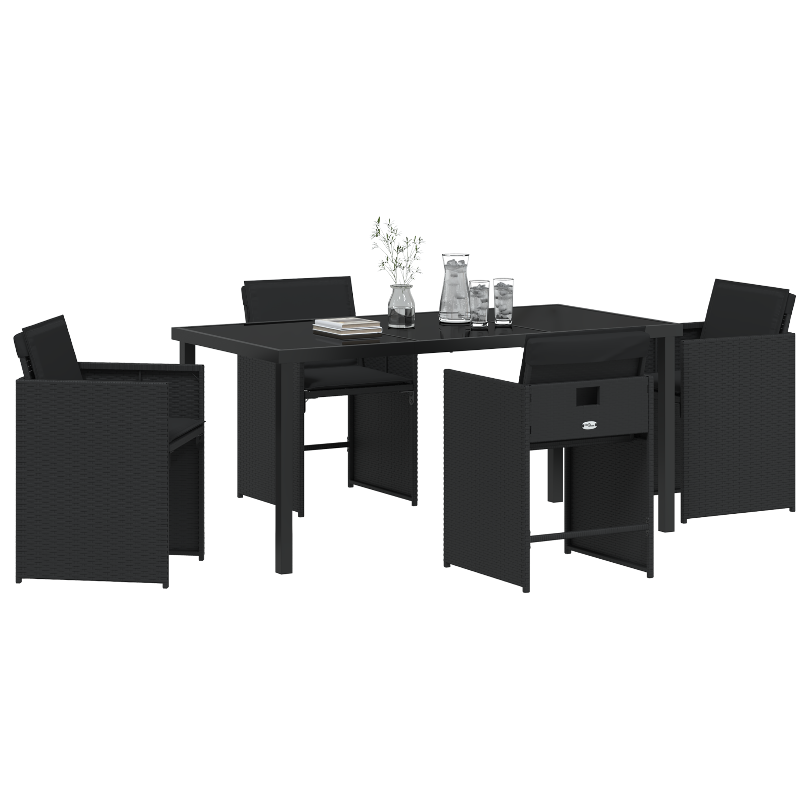 vidaXL 5-delige Tuin Eettafel Set met Kussens Zwart Poly Rattan