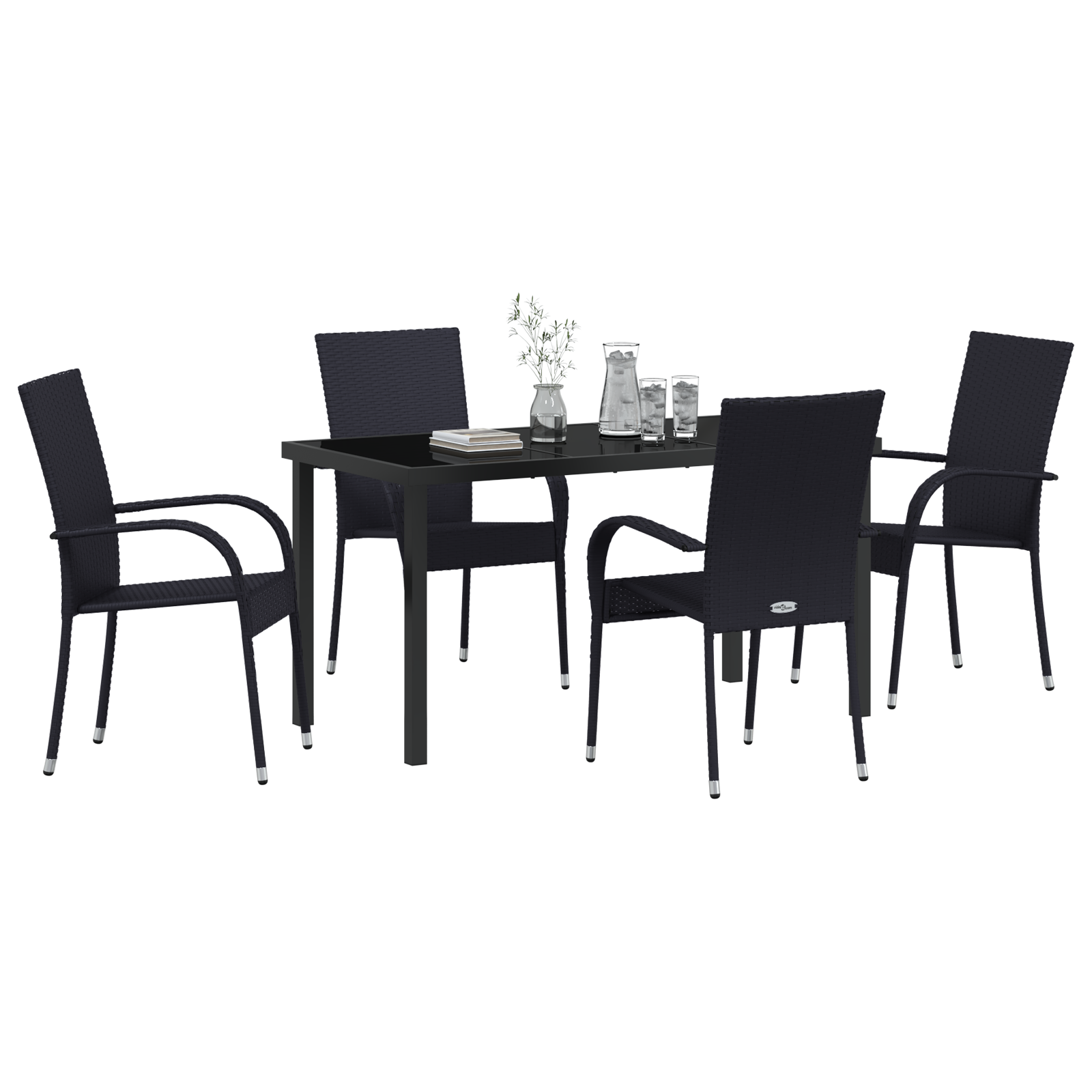 vidaXL 5-delige Tuin Eetset in Zwart Poly Rattan