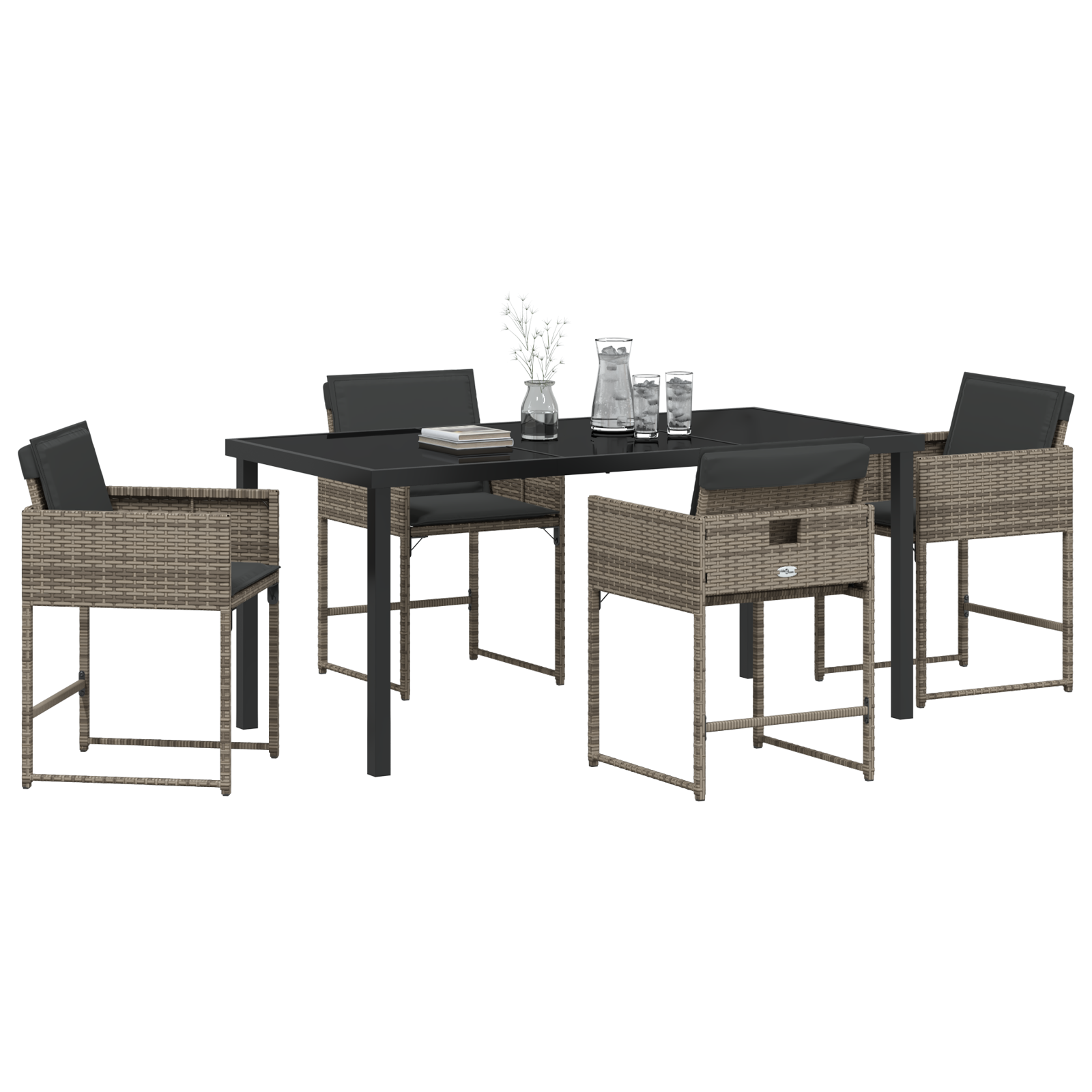 vidaXL 5-delige Tuinset met Kussens in Grijs Poly Rattan
