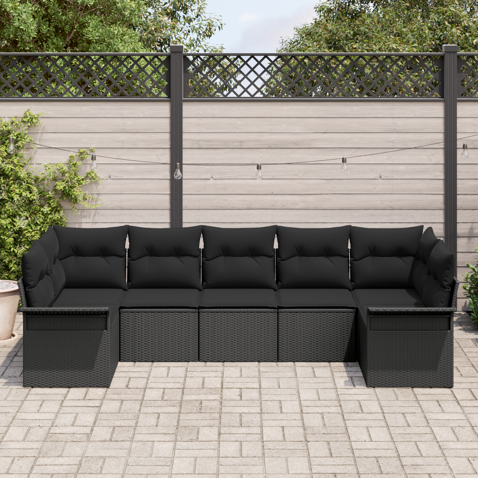 vidaXL 7-delige tuinset met kussens zwart poly rattan
