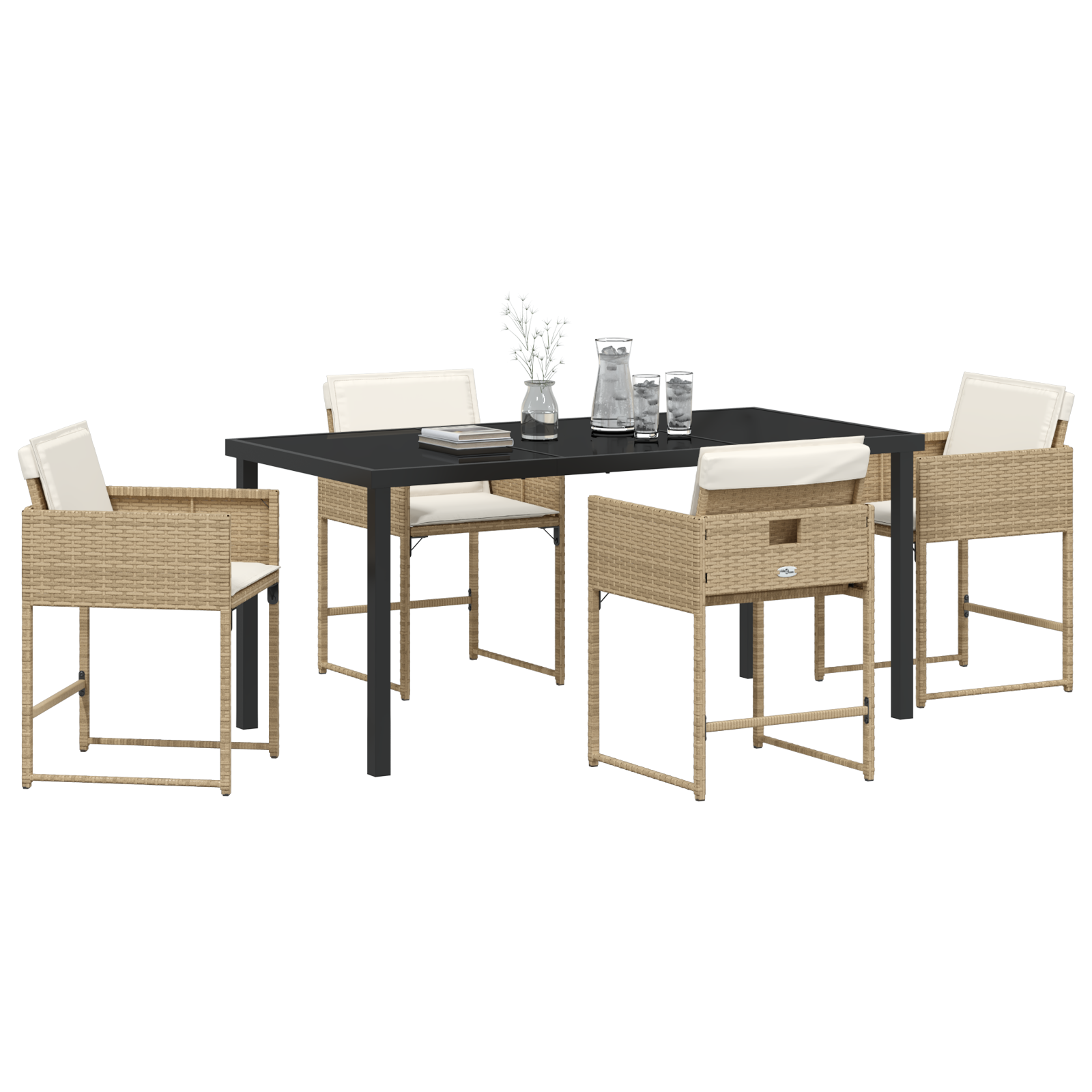 vidaXL 5-delige Tuin Eetset met Kussens - Beige Poly Rattan