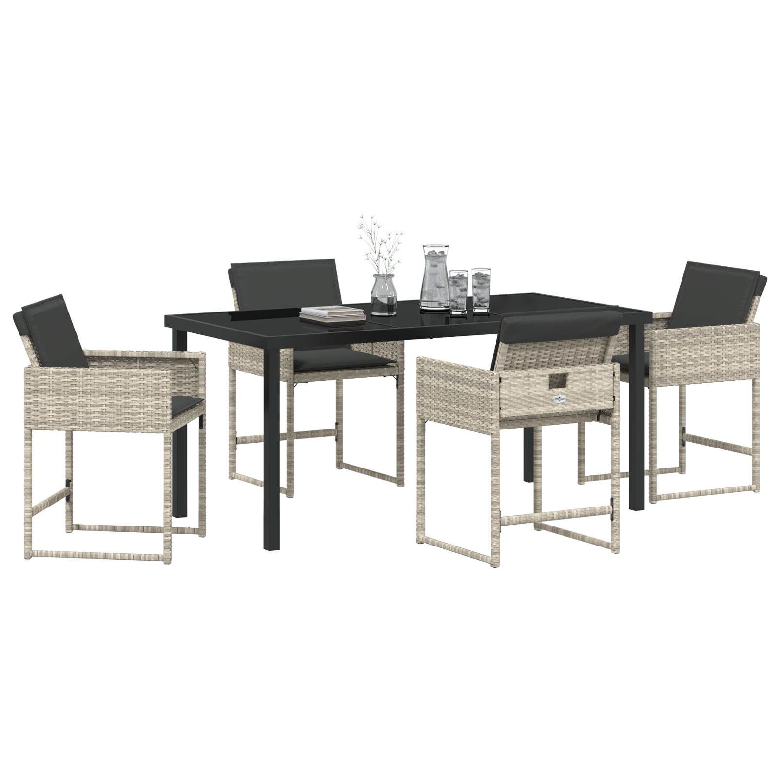 vidaXL 5-delige Tuin Eetset met Kussens in Lichtgrijs Poly Rattan