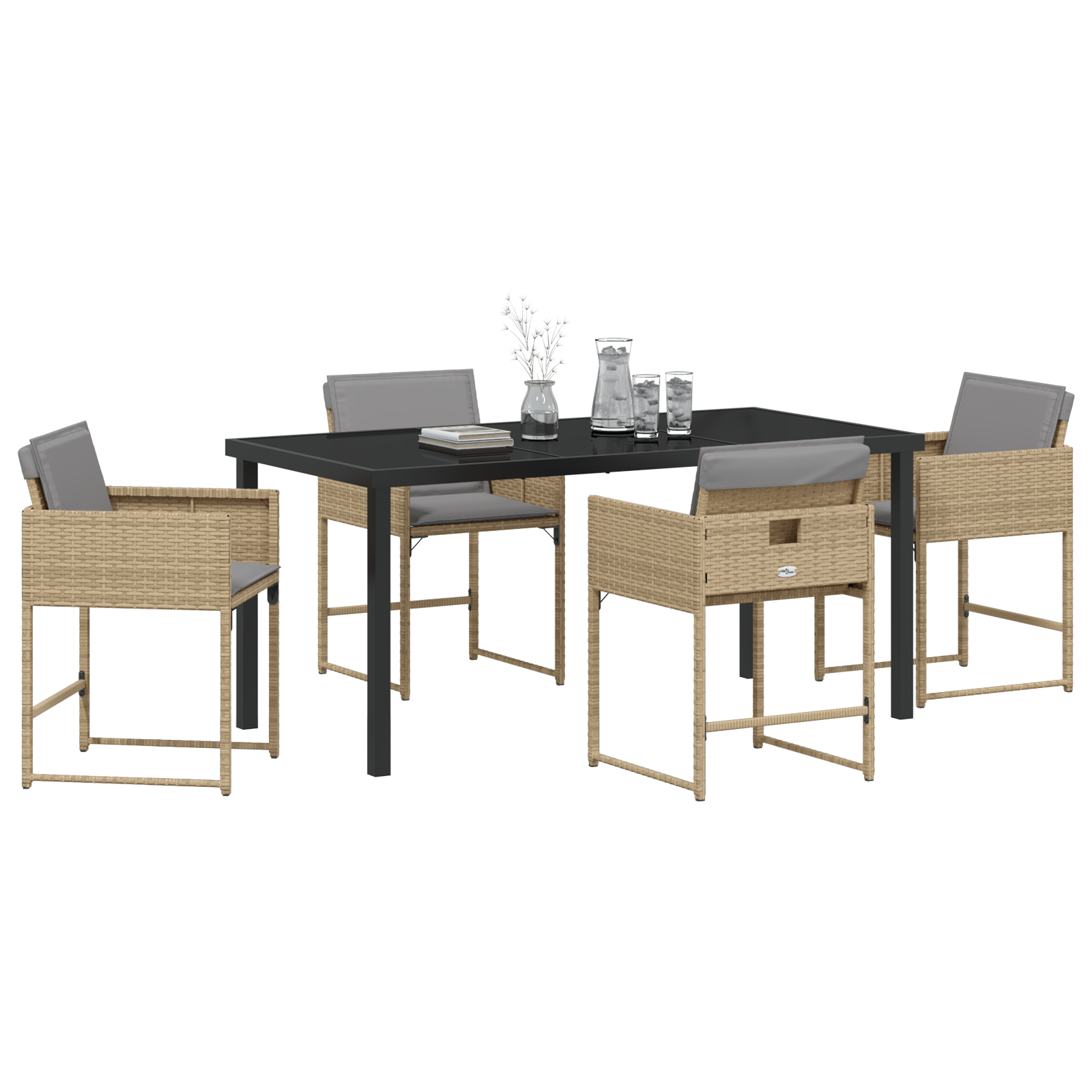 vidaXL 5-delige tuinset met kussens Beige Poly Rattan