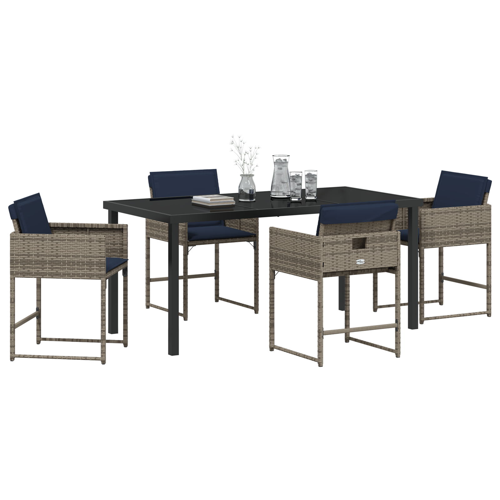 vidaXL 5-delige tuin eetset met kussens grijs poly rattan