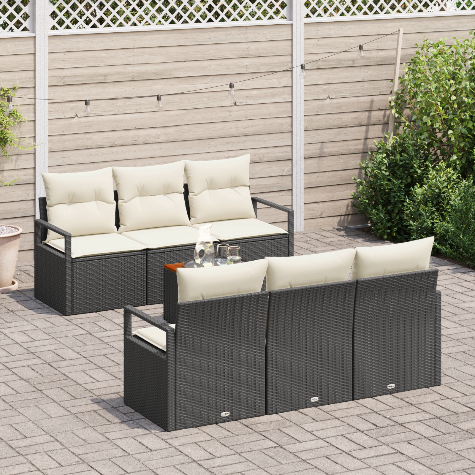vidaXL 7-delige Tuinbankenset met kussens poly rattan acacia zwart