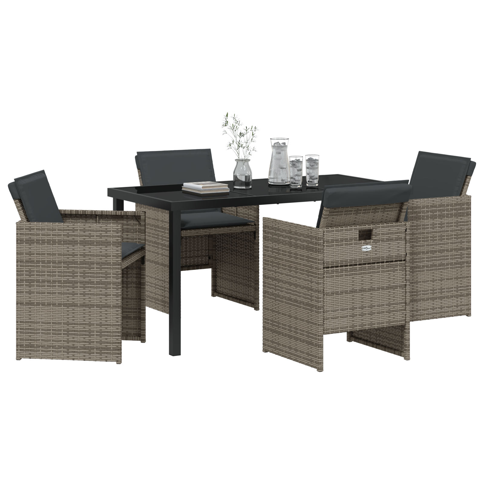vidaXL 5-delige Tuinset met kussens poly rattan grijs