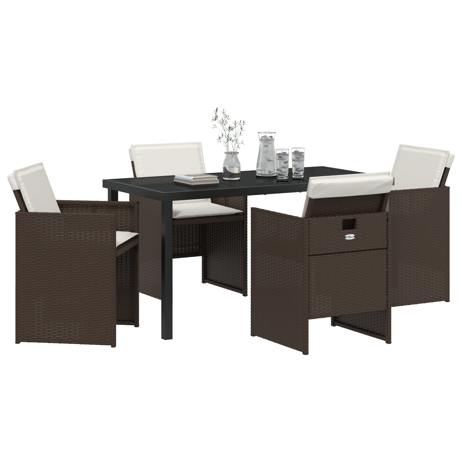 vidaXL 5-delige Tuinset met kussens poly rattan bruin