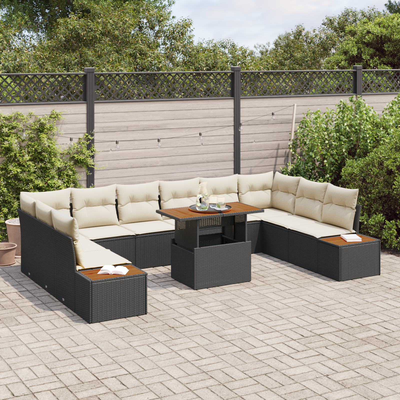 vidaXL 11-delige tuinsofa set met kussens zwart poly rattan