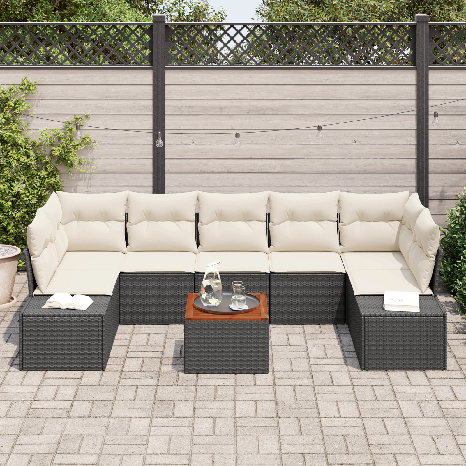vidaXL 8-delige Tuinbankenset met kussens poly rattan acaciahout zwart