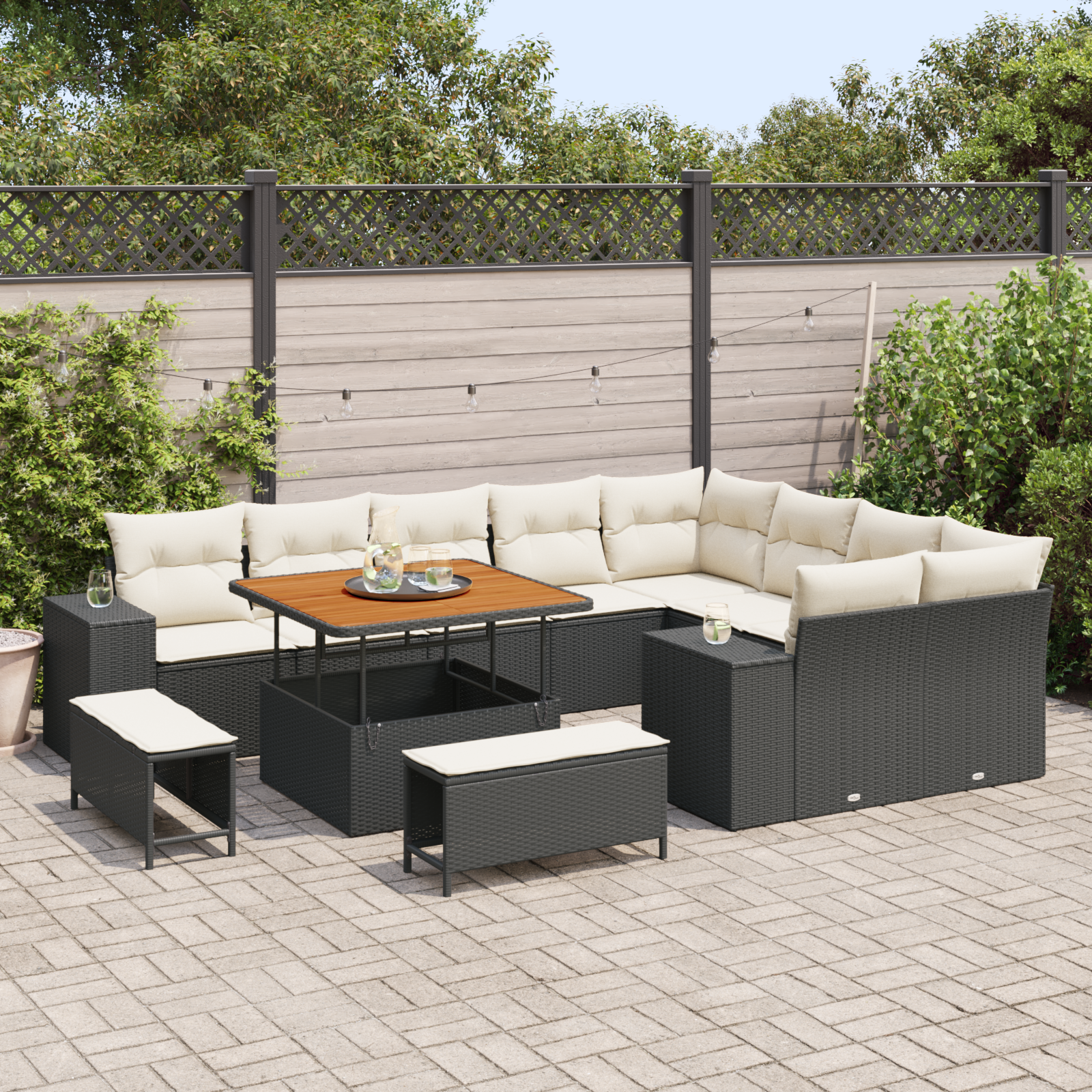 vidaXL 12-delige tuinsofaset met kussens Zwart Poly Rattan Acacia