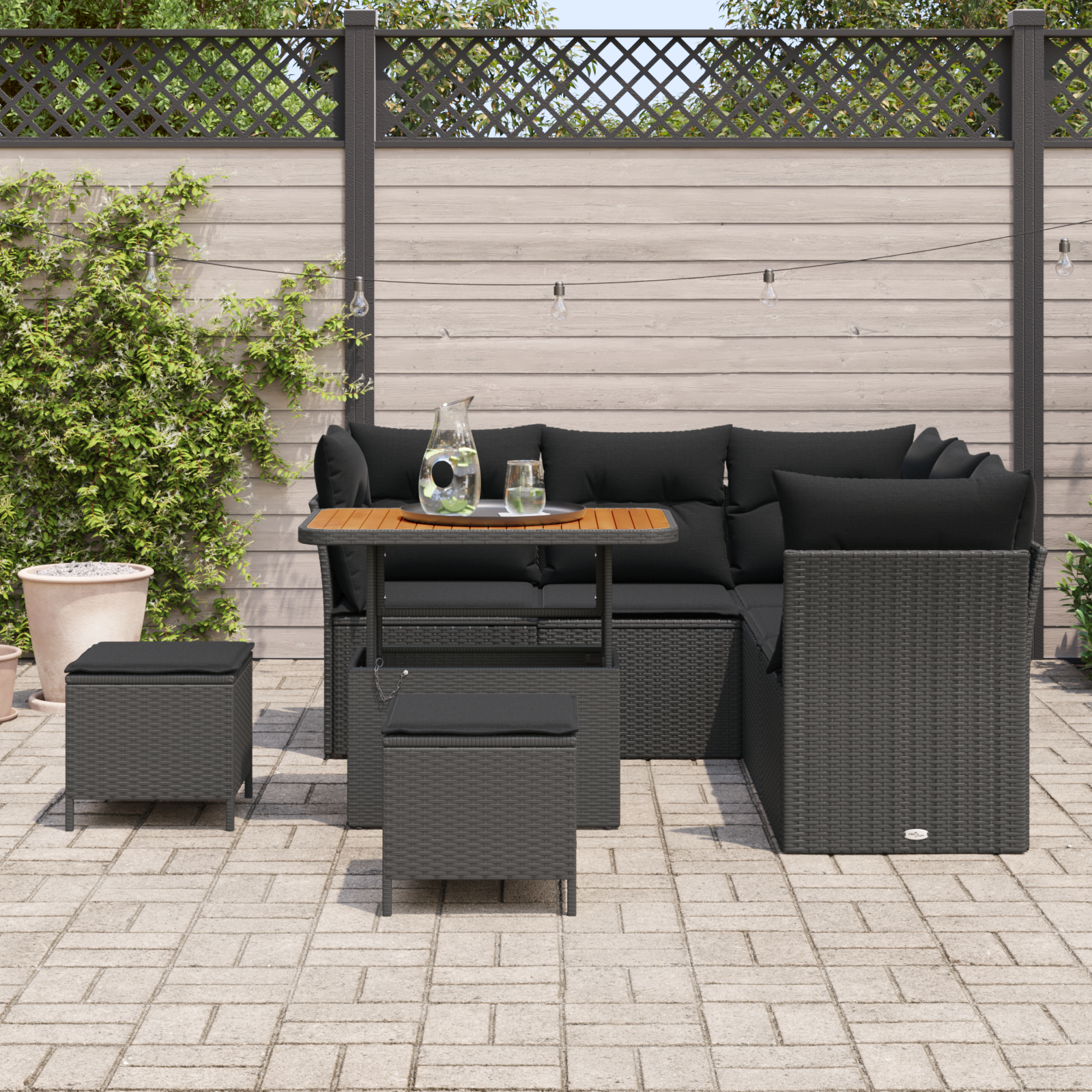 vidaXL 8-delige tuinsofa set met kussens zwart poly rattan acacia