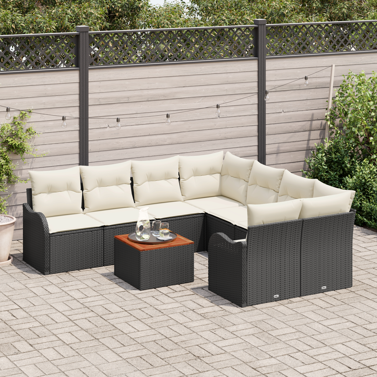 vidaXL 9-delige Tuinbankenset met kussens poly rattan acacia zwart