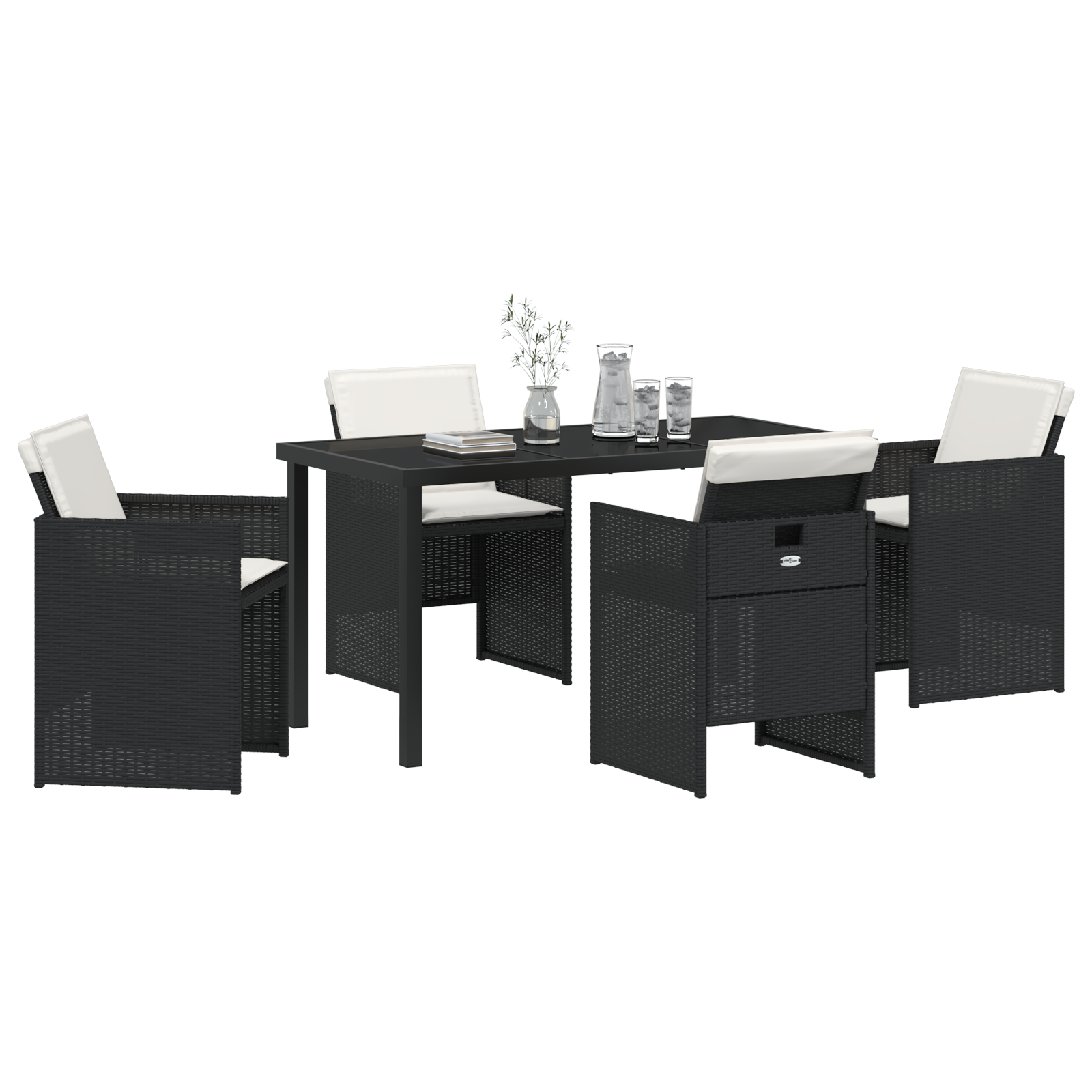 vidaXL 5-delige tuinset met kussens zwart poly rattan