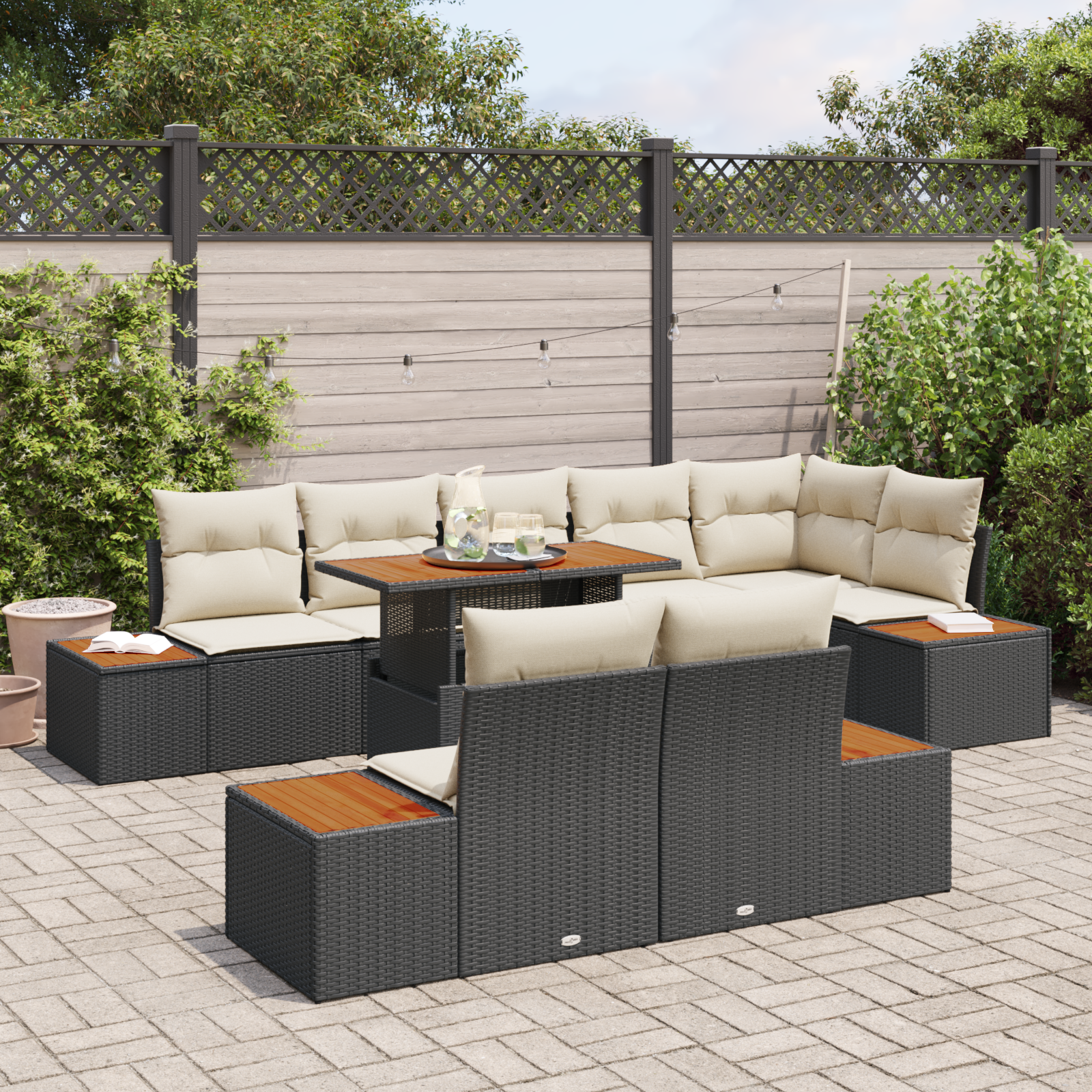 vidaXL 9-delige Tuinbankenset met kussens poly rattan zwart