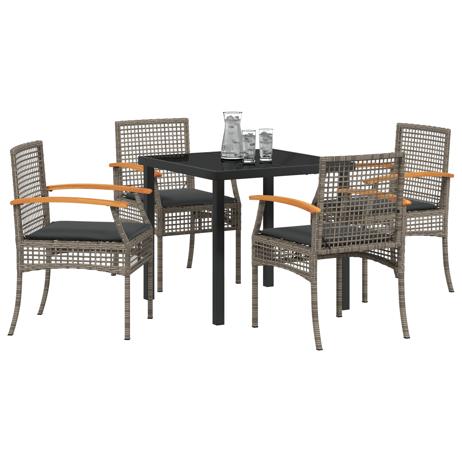 vidaXL 5-delige Tuin Eetset met Kussens Grijs Poly Rattan