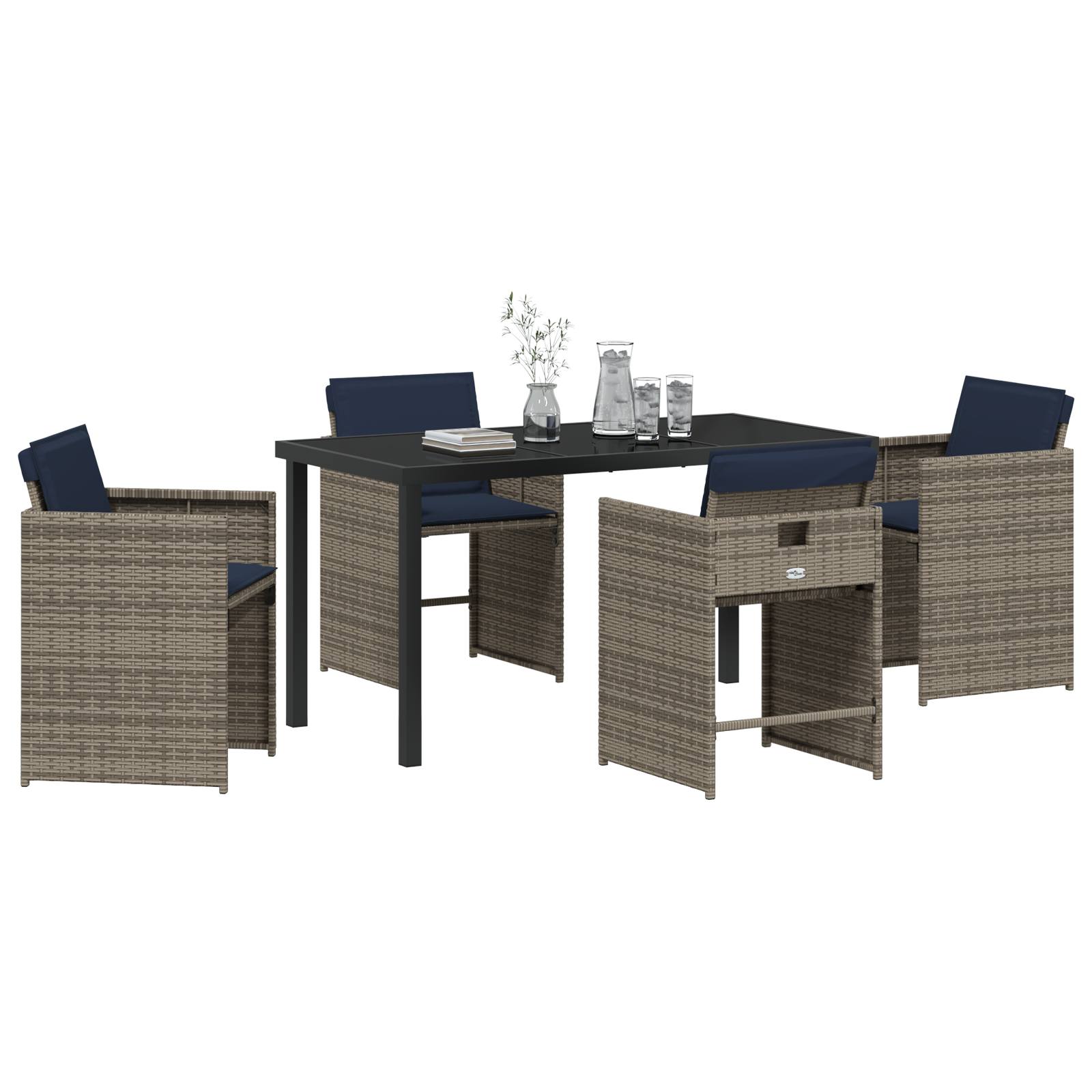 vidaXL 5-delige tuinset met kussens van grijs poly rattan