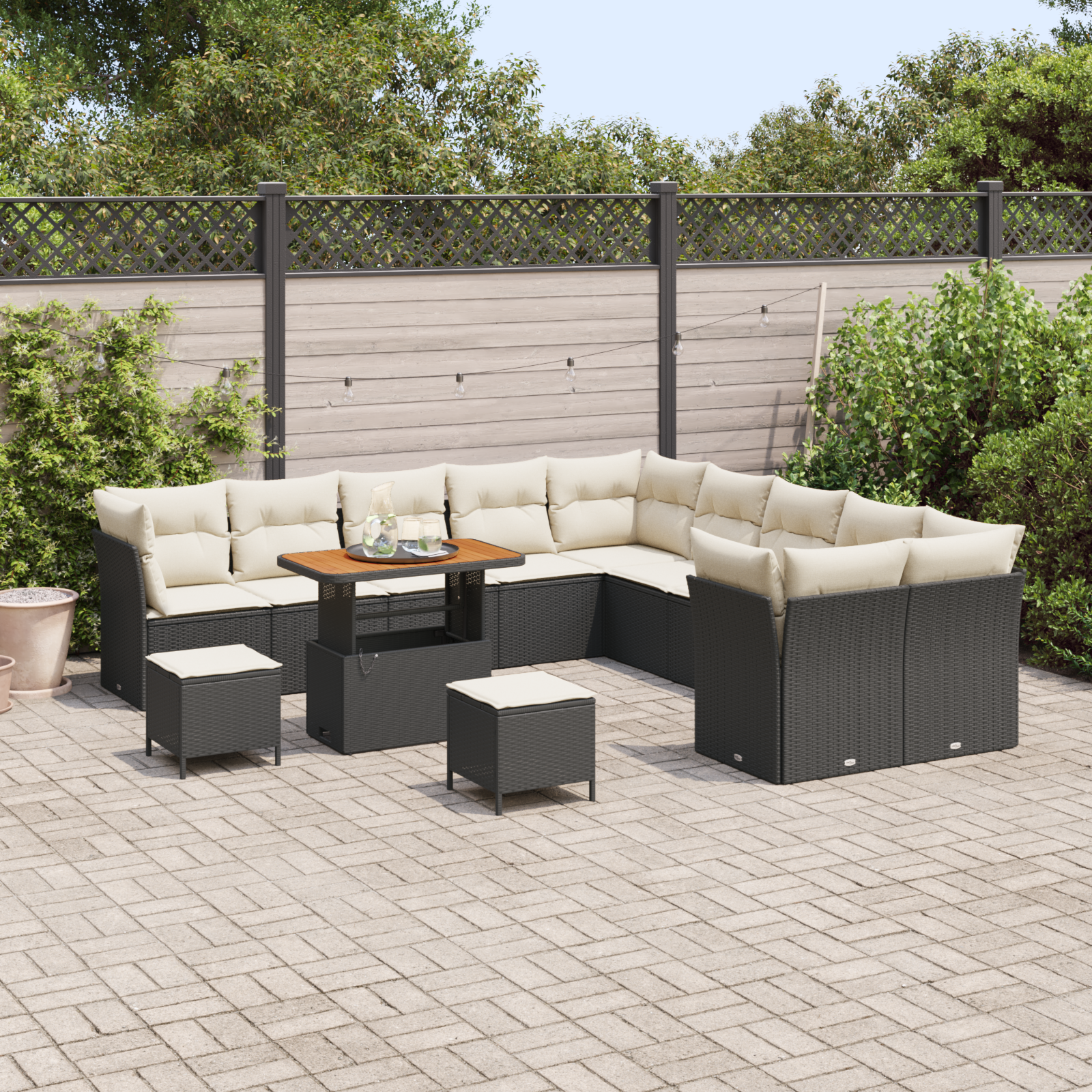 vidaXL 13-delige tuinset met kussens zwart poly rattan acacia