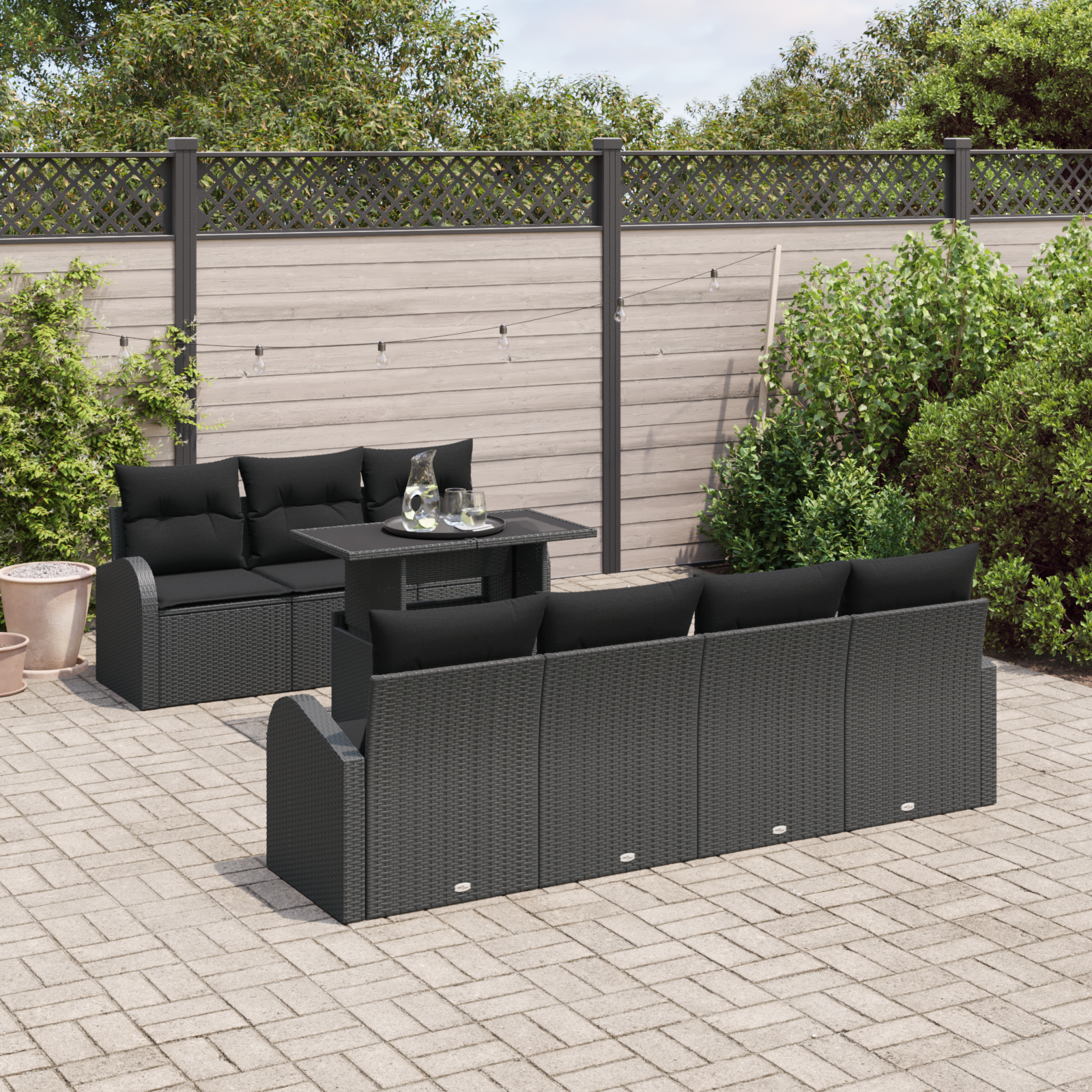 vidaXL 8-delige Tuinbankenset met kussens poly rattan zwart