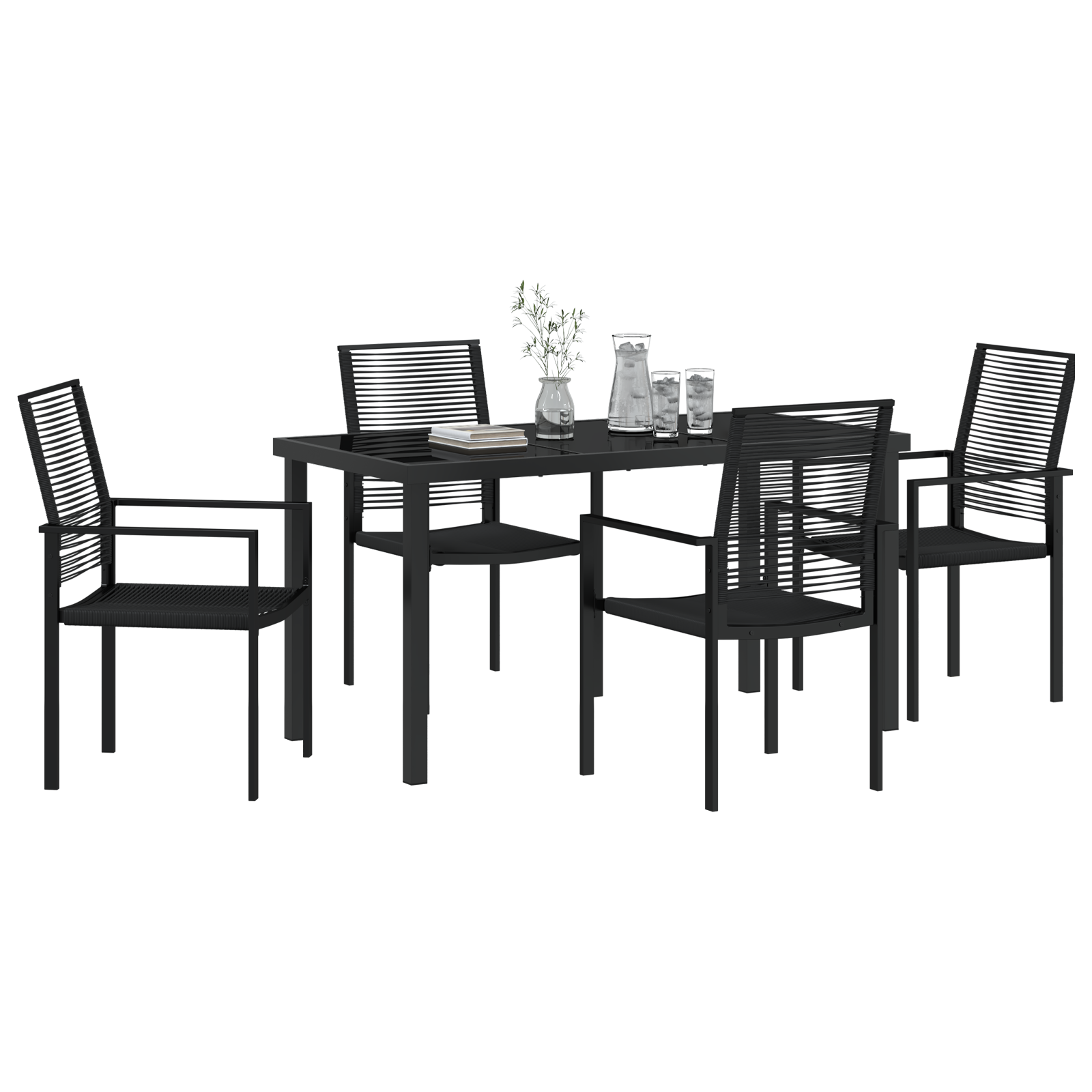 vidaXL 5-delige tuinset met eettafel in zwart PVC rattan