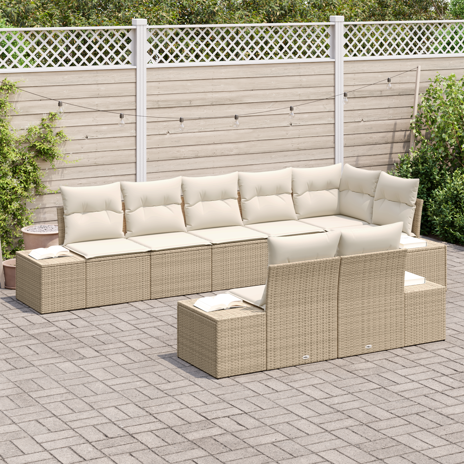 vidaXL 8-delige Tuinbankenset met kussens poly rattan beige