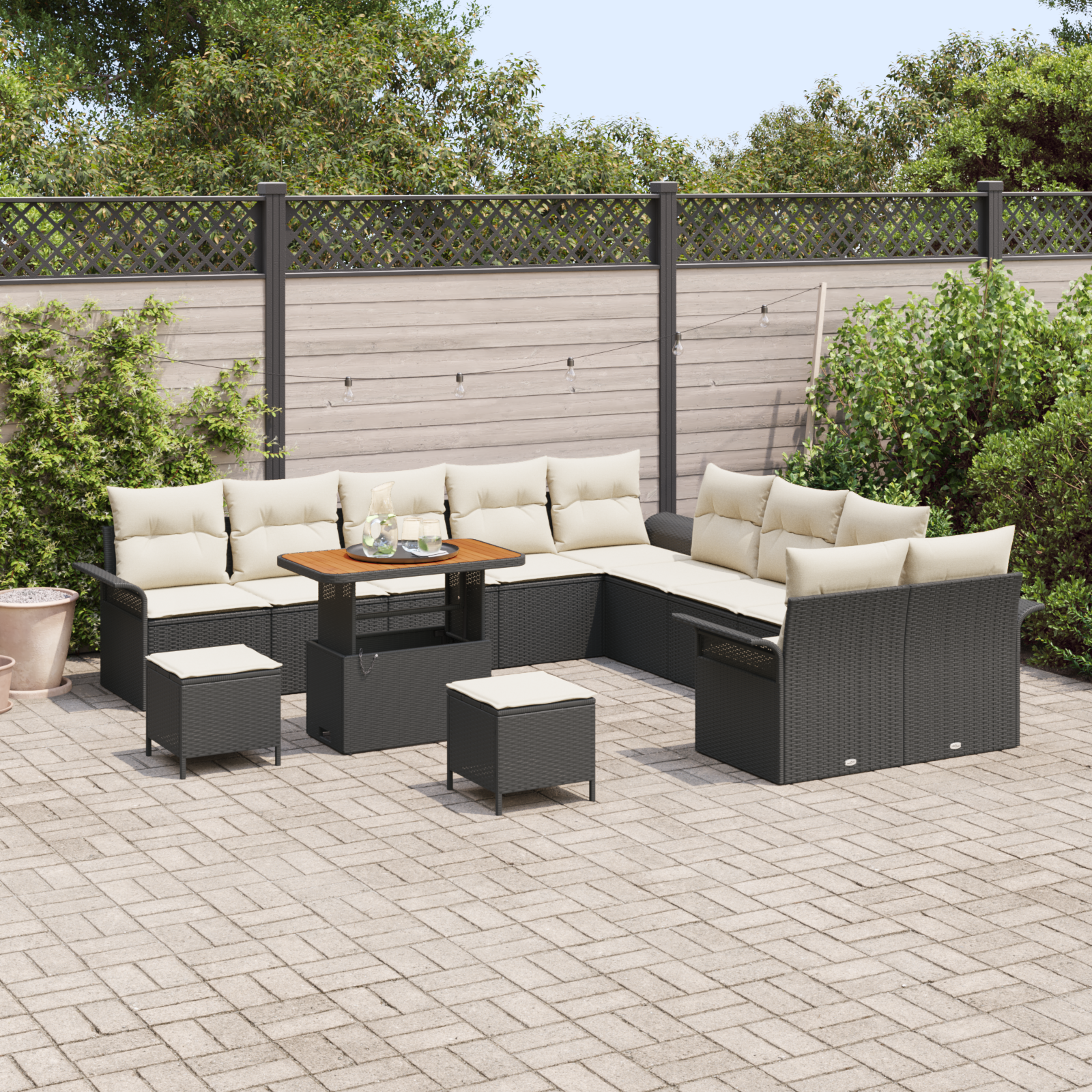 vidaXL 13-delige Tuinbankenset met kussens poly rattan acacia zwart