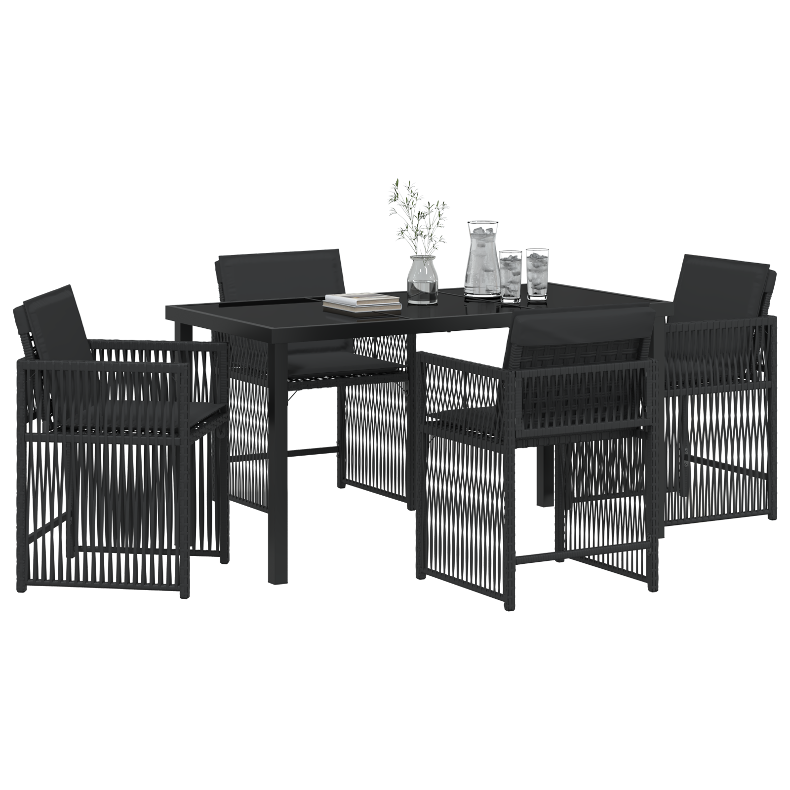 vidaXL 5-delige tuinset met kussens zwart poly rattan