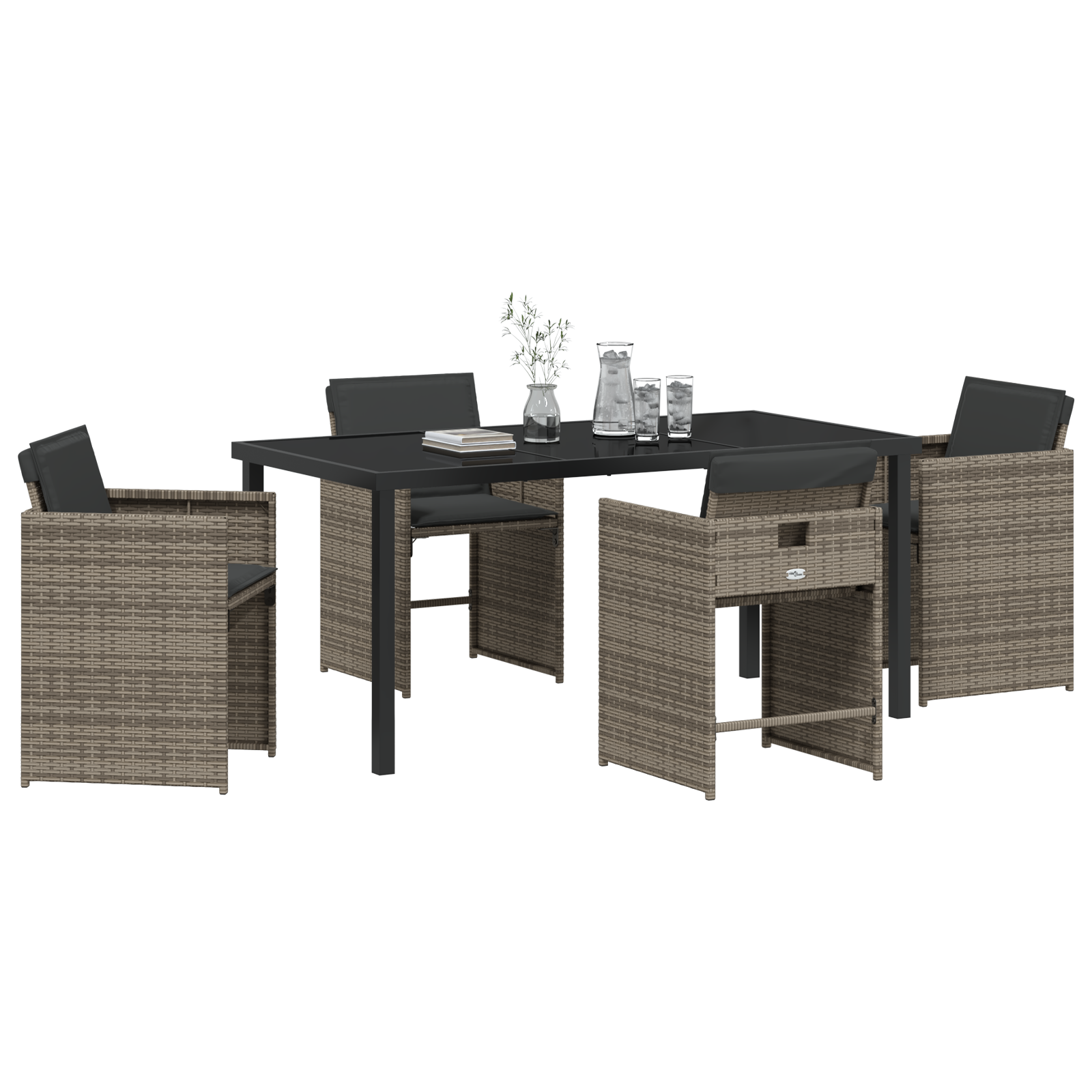 vidaXL 5-delige tuinset met kussens in grijs poly rattan