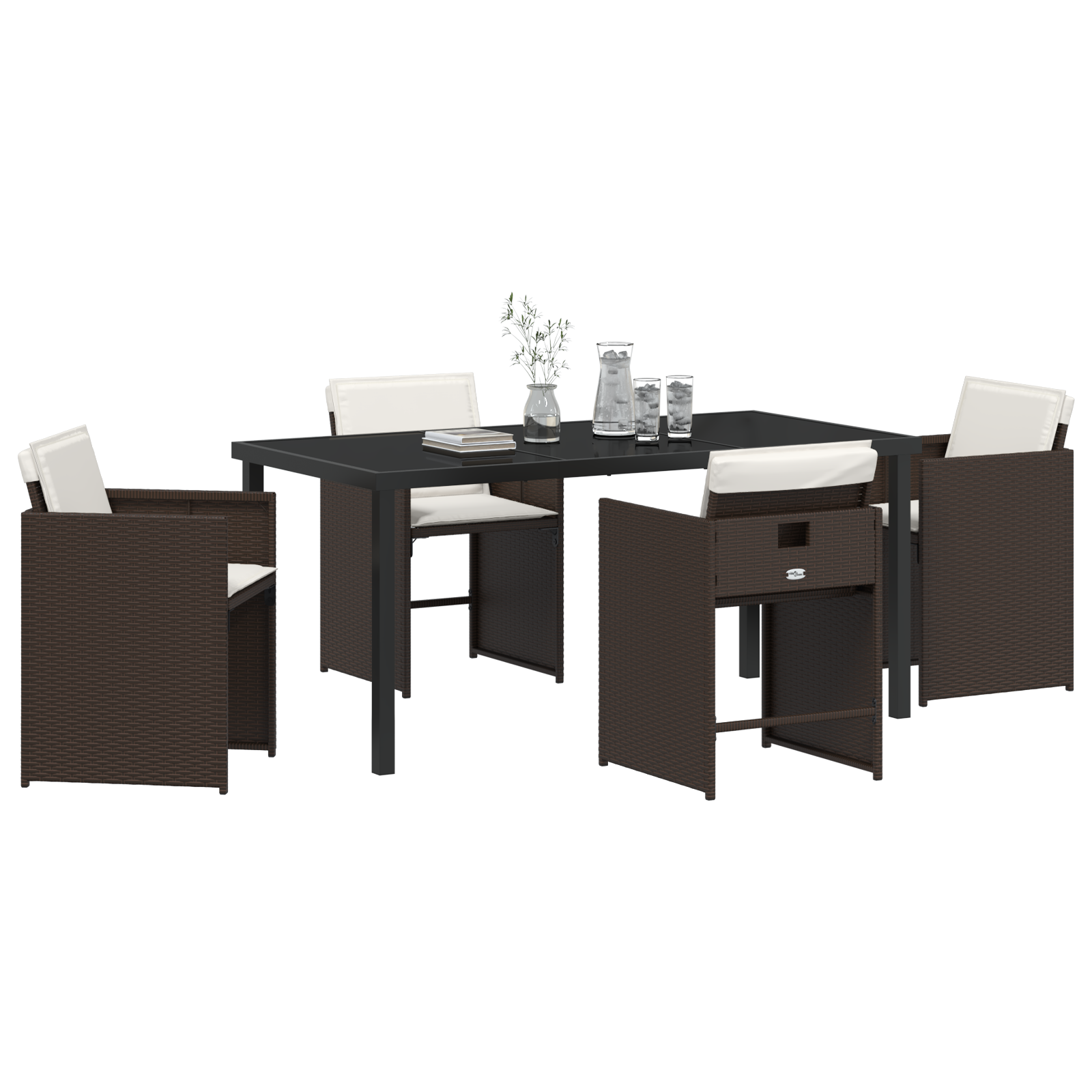 vidaXL 5-delige tuinset met kussens bruin poly rattan