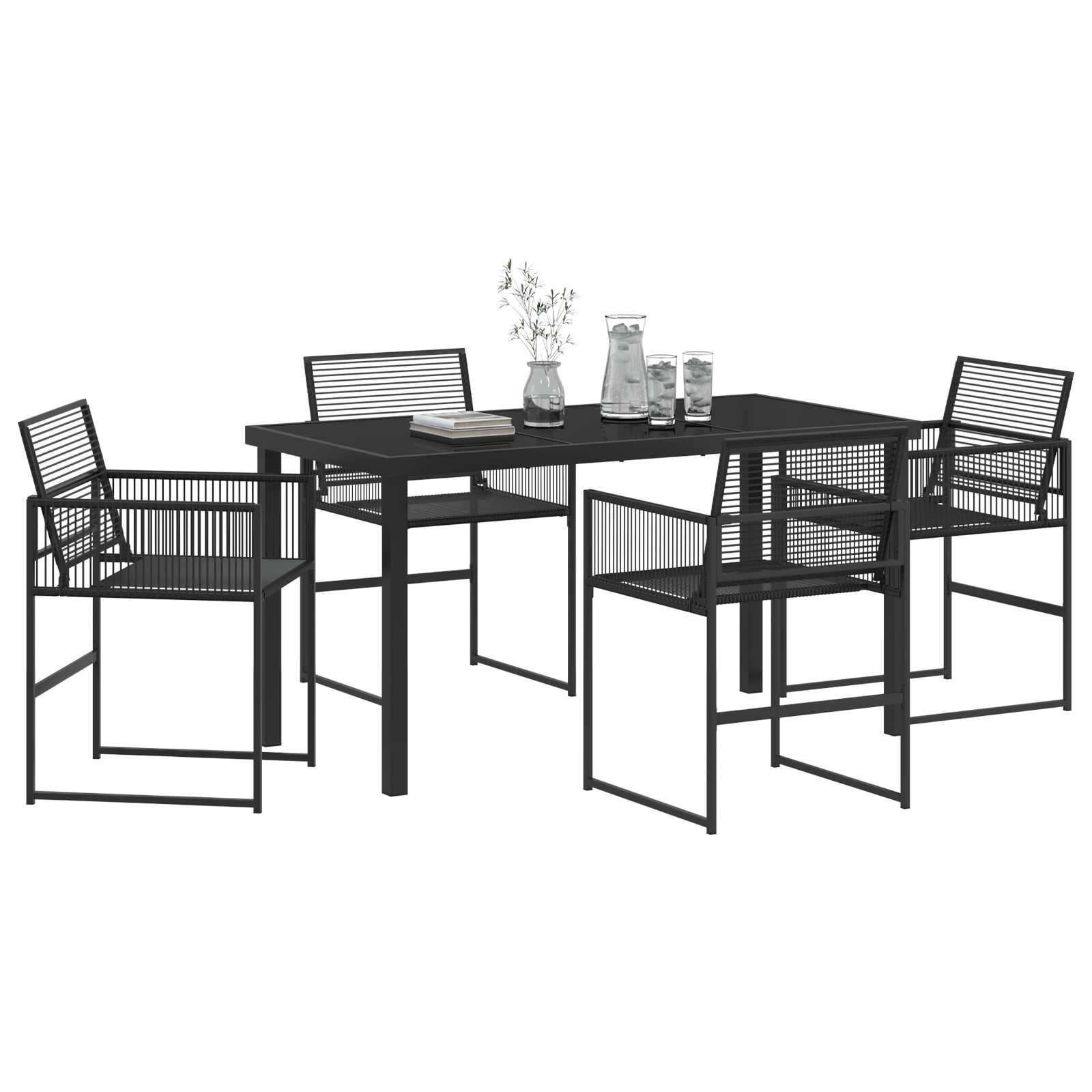 vidaXL 5-Delige Tuin Eetset Zwart Poly Rattan