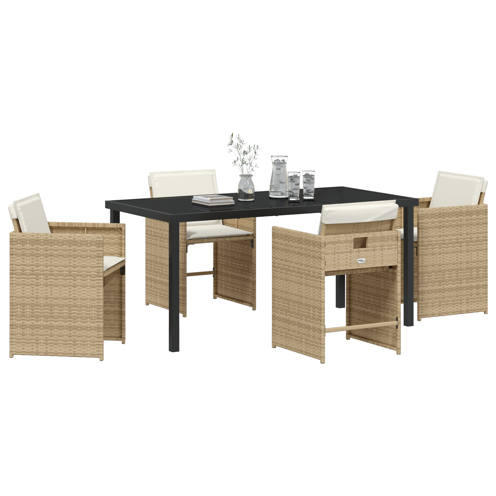 vidaXL 5-delige tuintafelset met kussens - Beige poly rattan