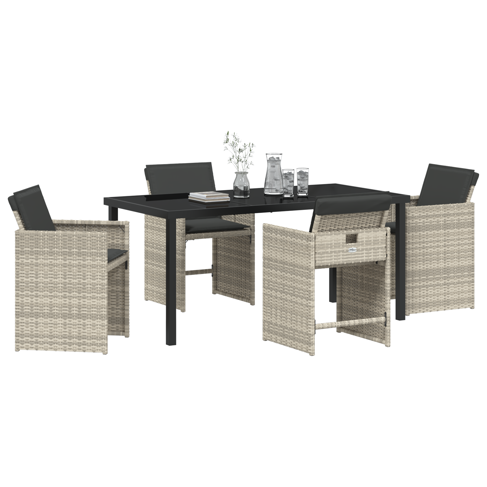 vidaXL 5-delige tuin-eettafelset met kussens in lichtgrijs poly rattan