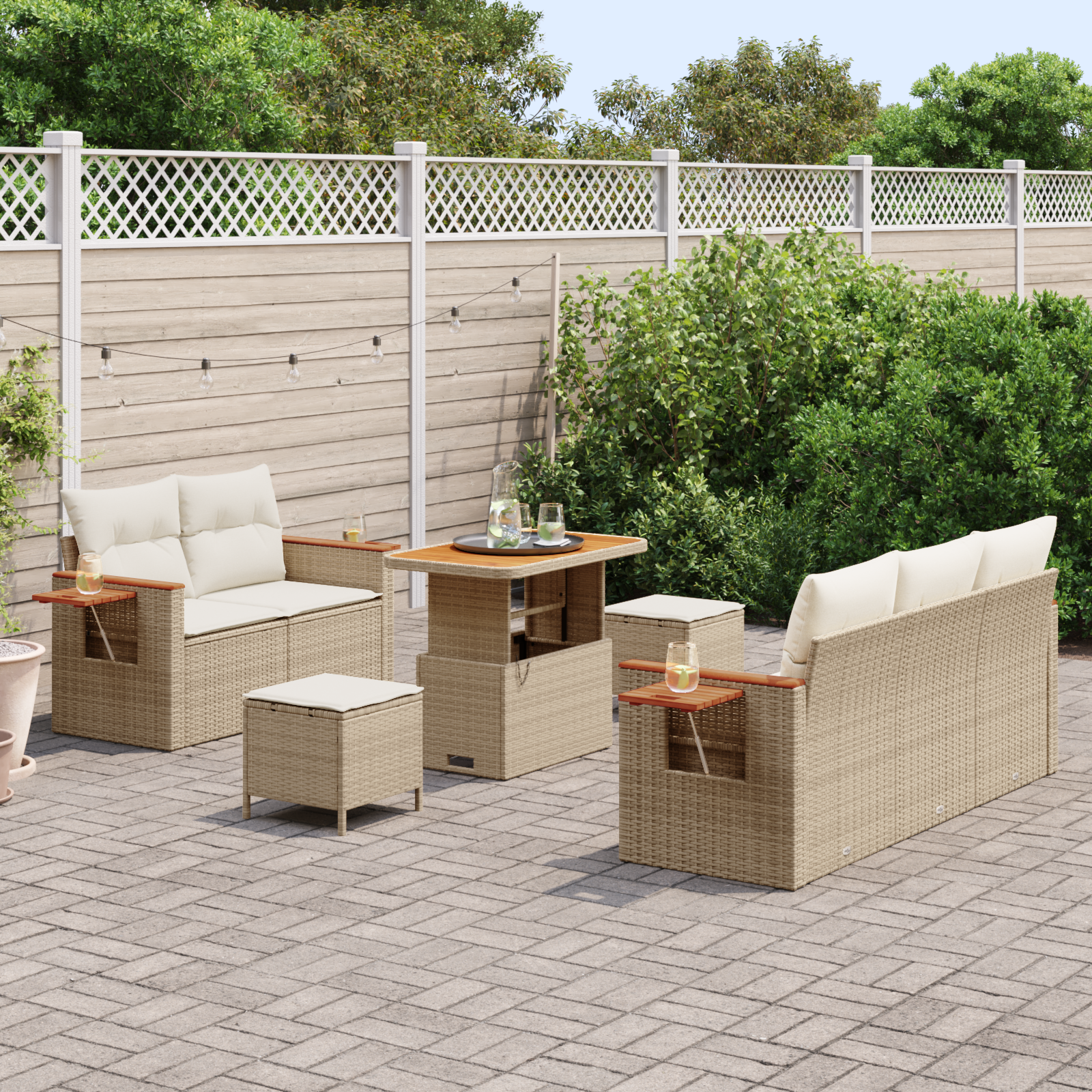 vidaXL 8-delige tuinsofa set met kussens in Beige van Poly Rattan en Acacia