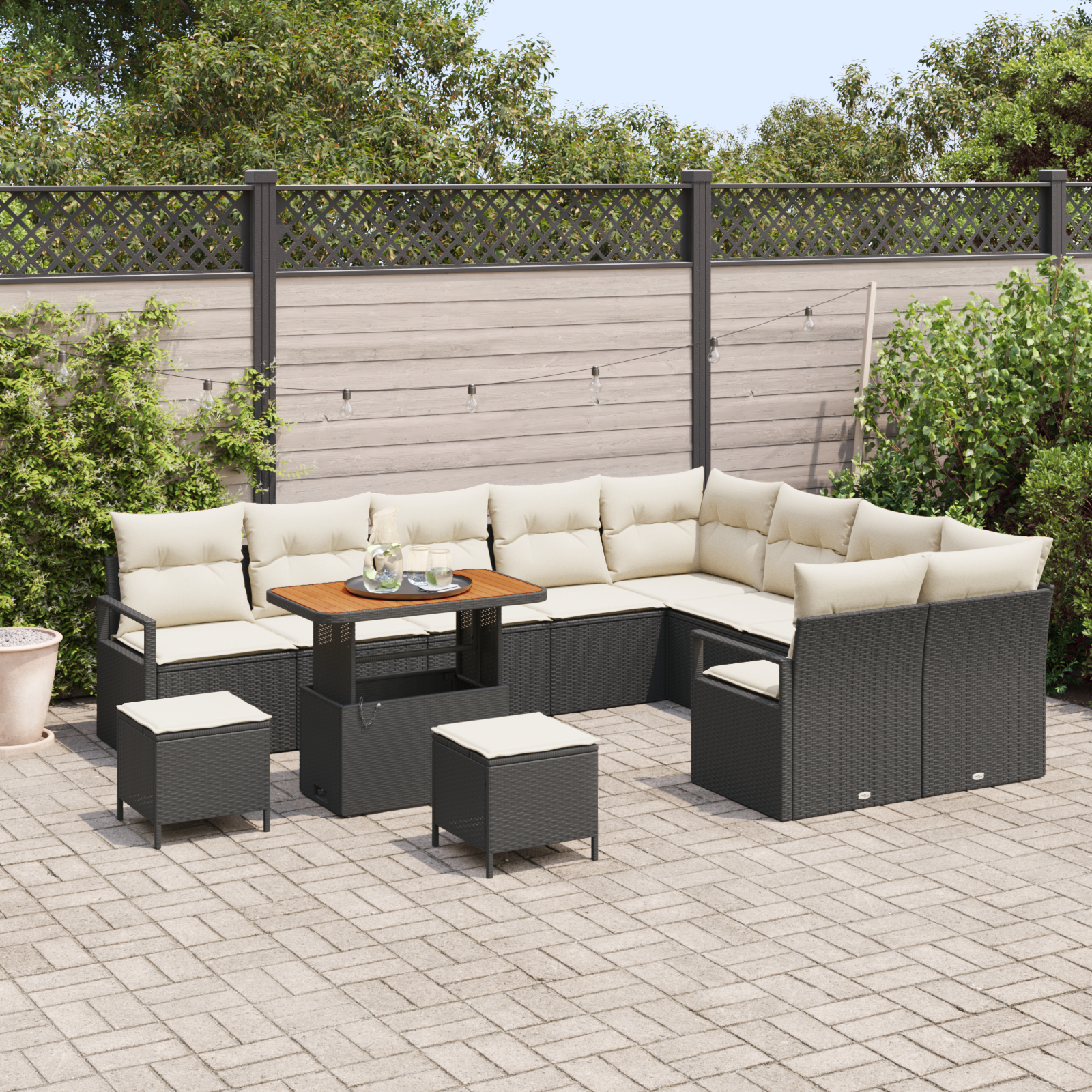 vidaXL 12-delige Tuinbankenset met kussens poly rattan acacia zwart