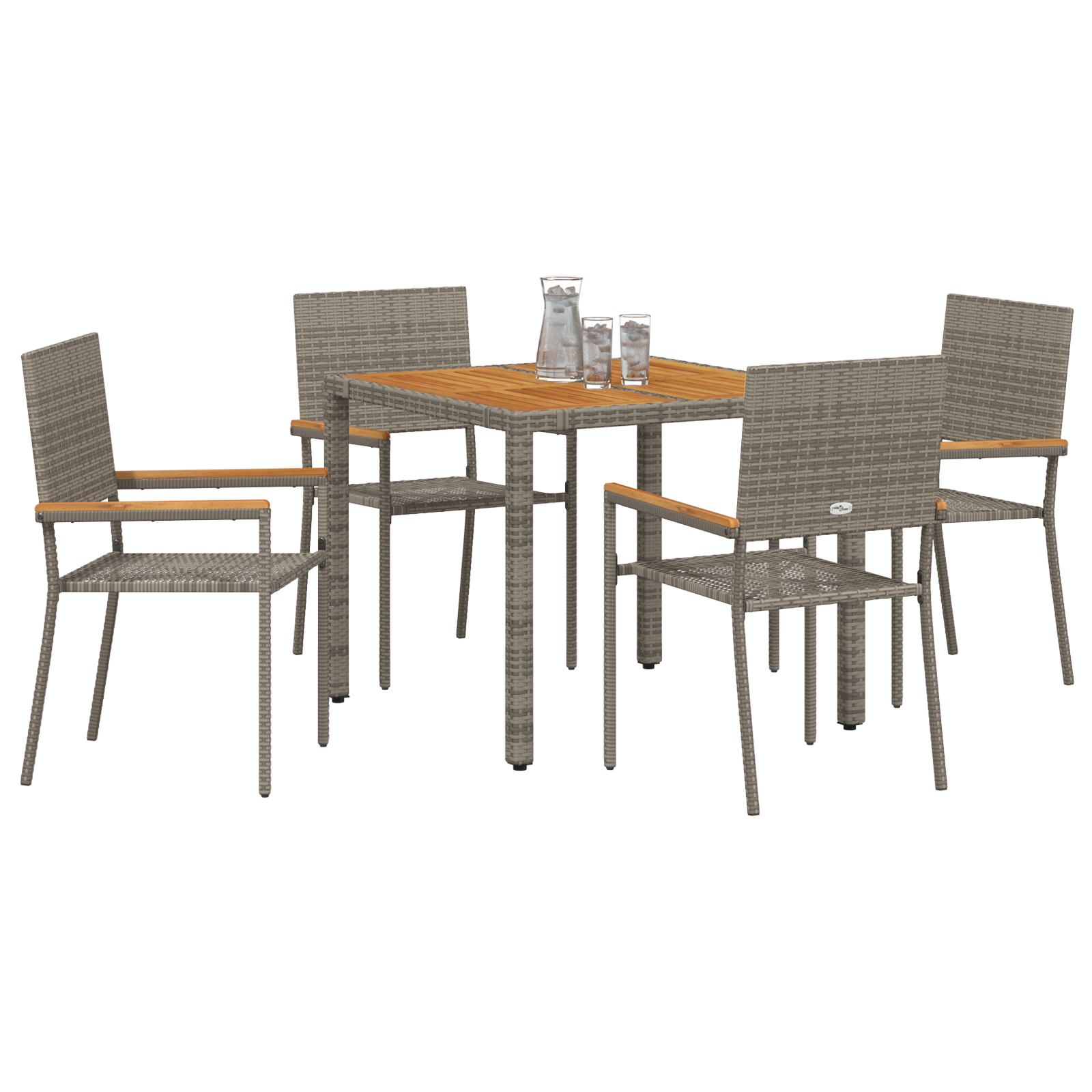vidaXL 5-delige Tuin Eetset Grijs Poly Riet