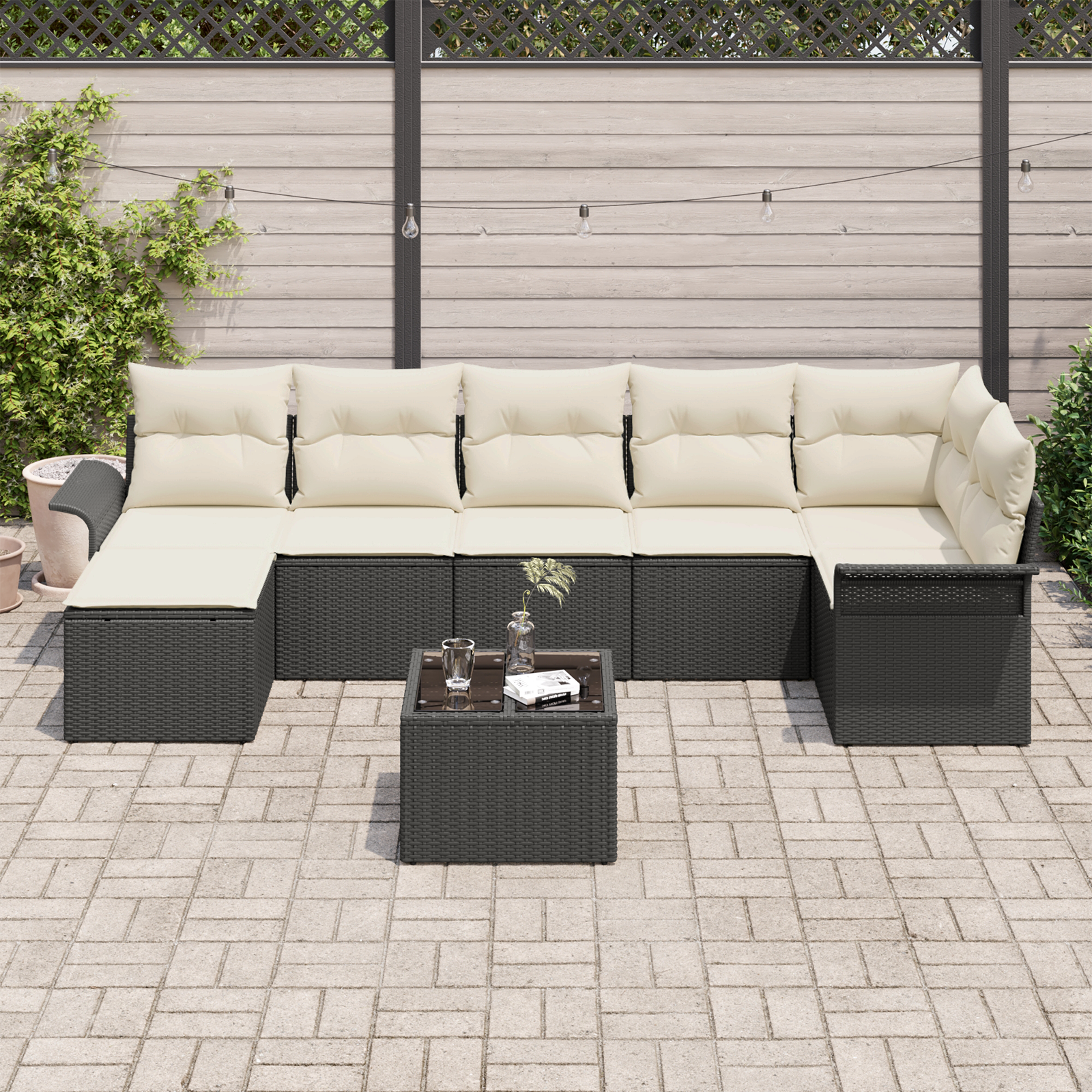 vidaXL 7-delige Tuinbankenset met kussens poly rattan bruin