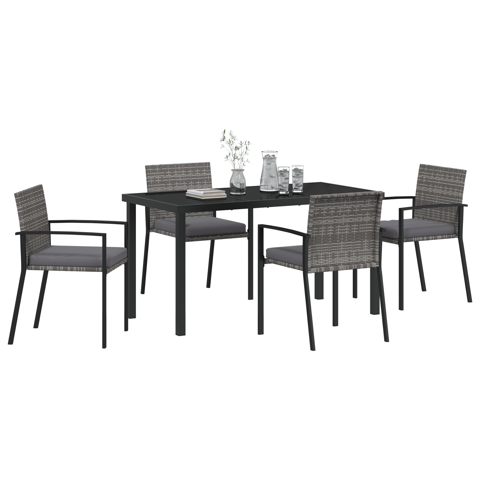 vidaXL 5-delige Tuin Eetset Grijs Poly Rattan