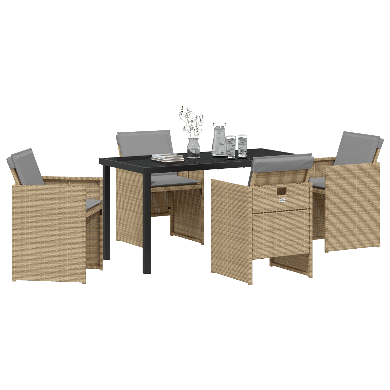 vidaXL 5-delige tuinset met kussens in beige poly rattan