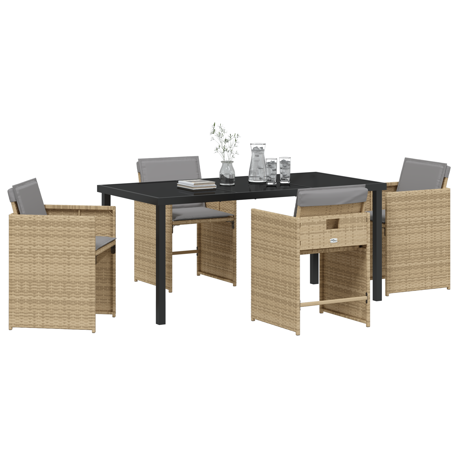 vidaXL 5-delige Tuinset met Kussens Beige Poly Rattan