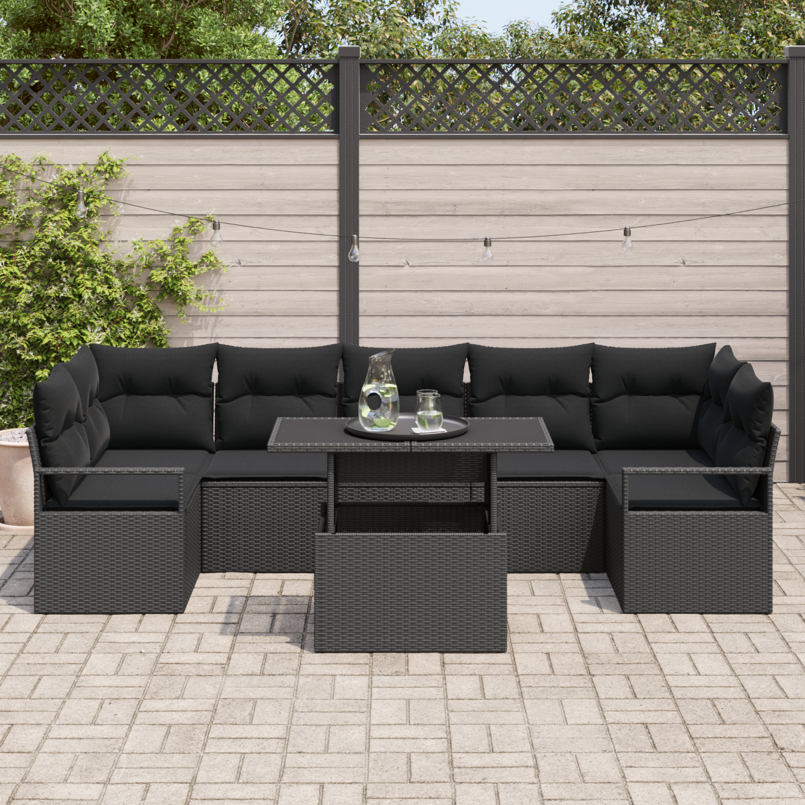 vidaXL 8-delige tuinset met kussens - zwart poly rattan