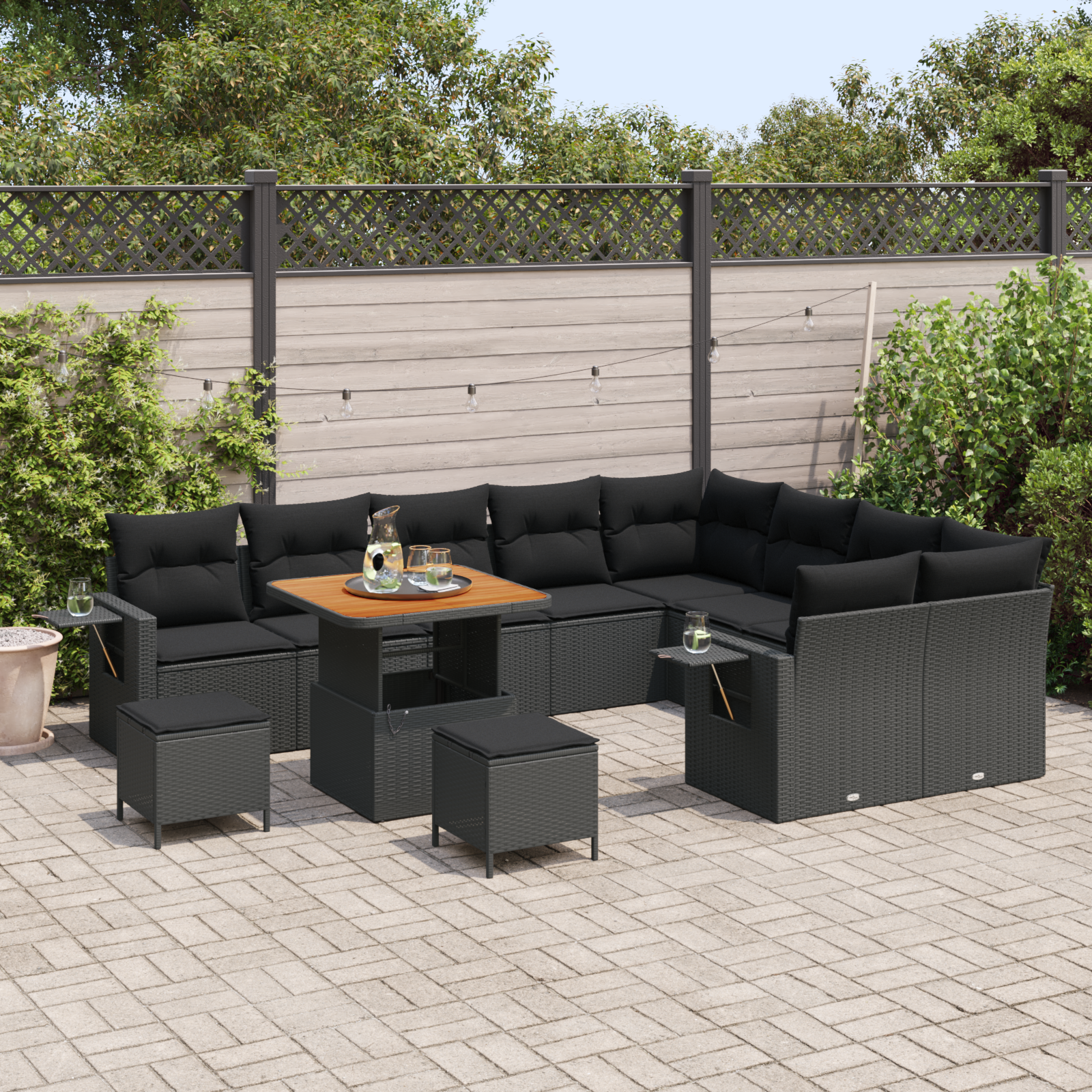 vidaXL 12-delige tuinset met kussens zwart poly rattan acaciahout