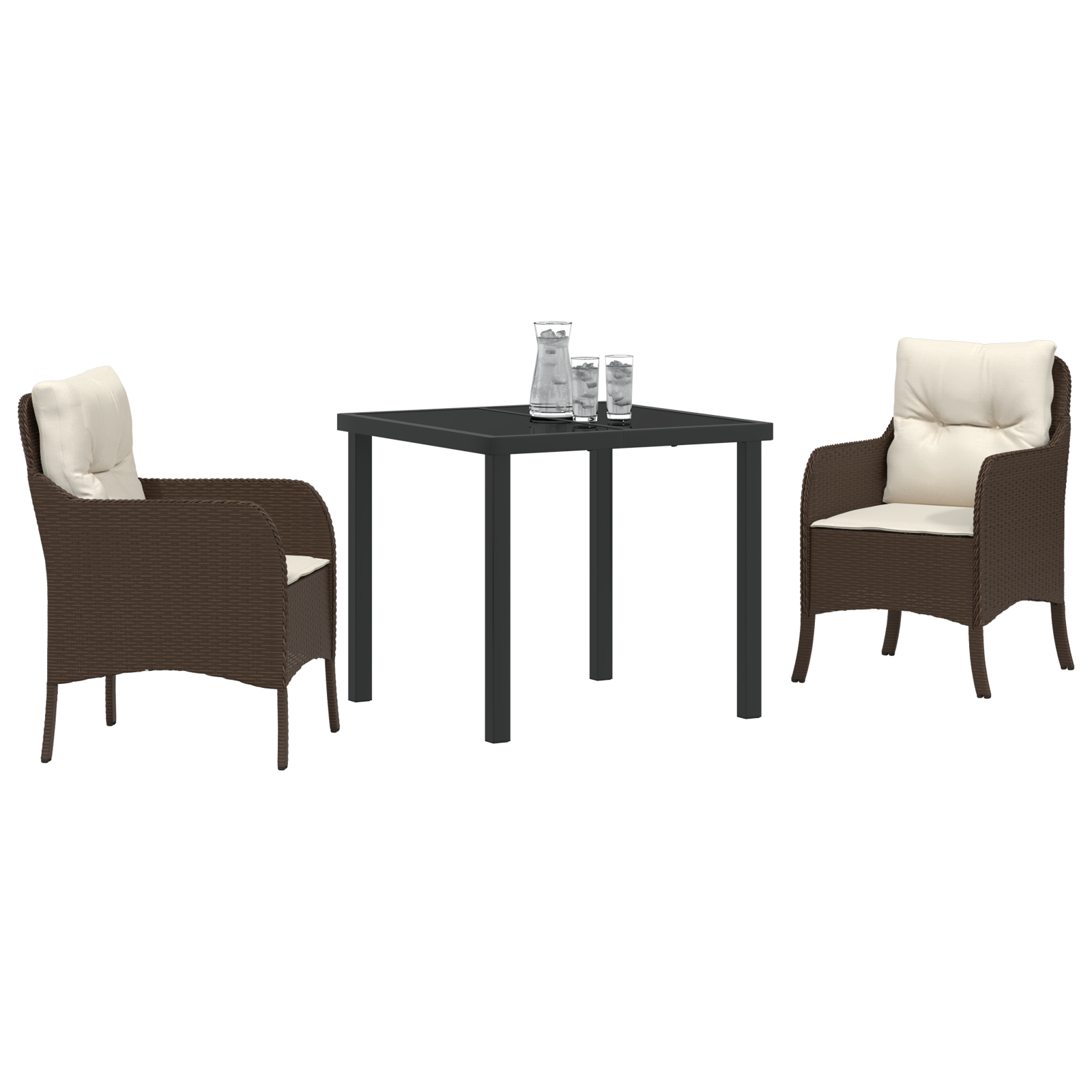 vidaXL 3-delige tuinset met kussens bruin poly rattan