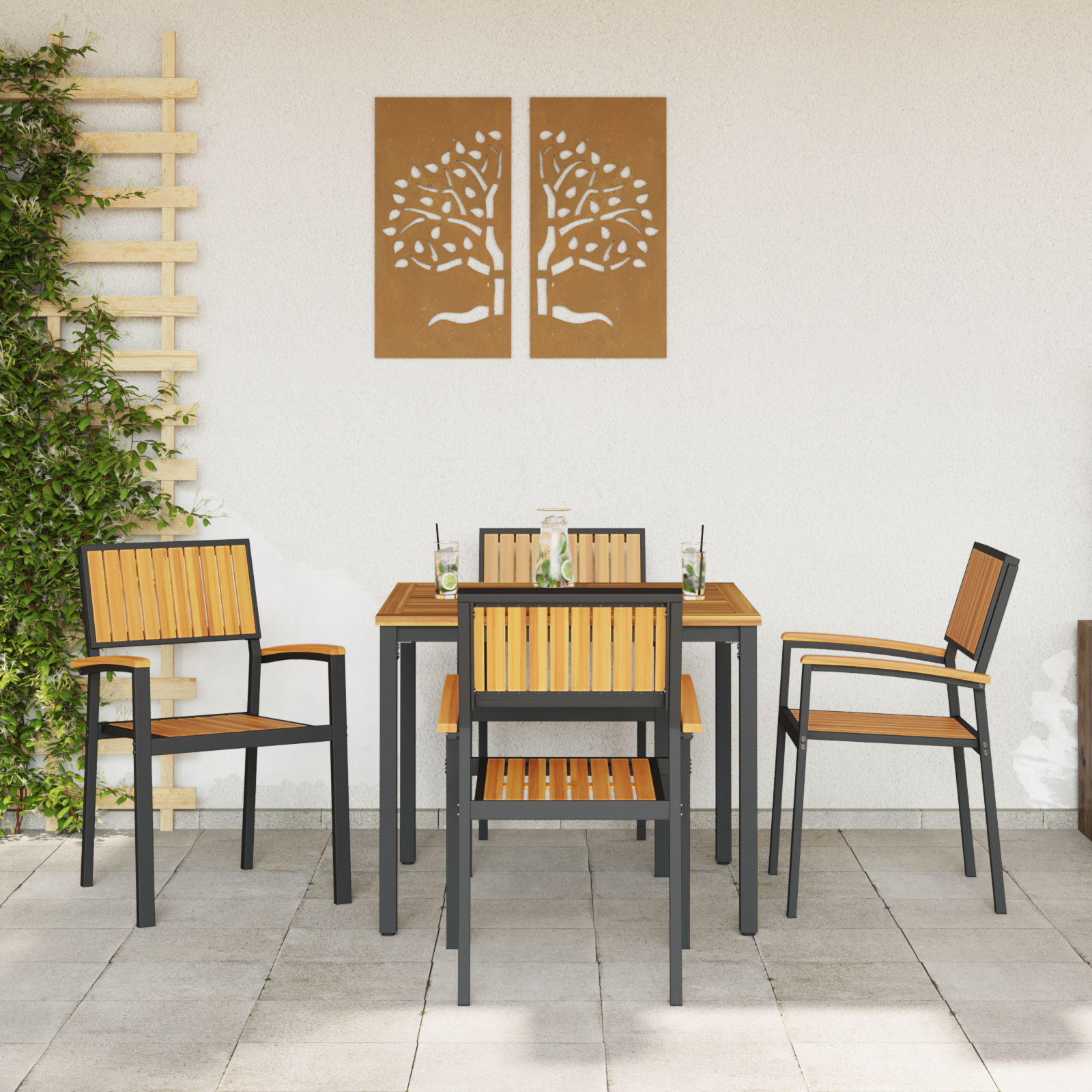 vidaXL Buitenstoelen 4 stuks Stapelbaar Zwart Massief Acaciahout & Metaal