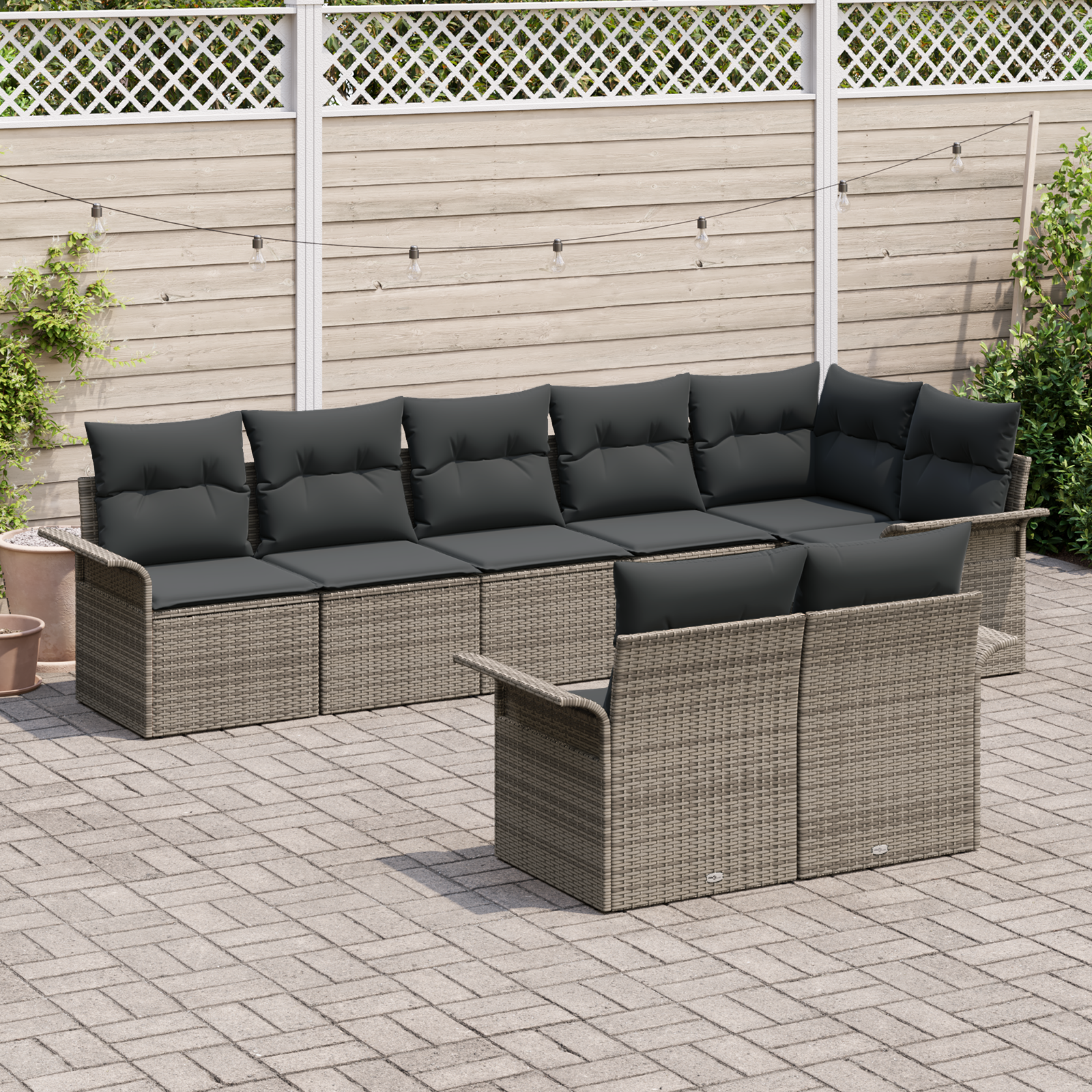 vidaXL 8-delige Tuinbankenset met kussens poly rattan grijs