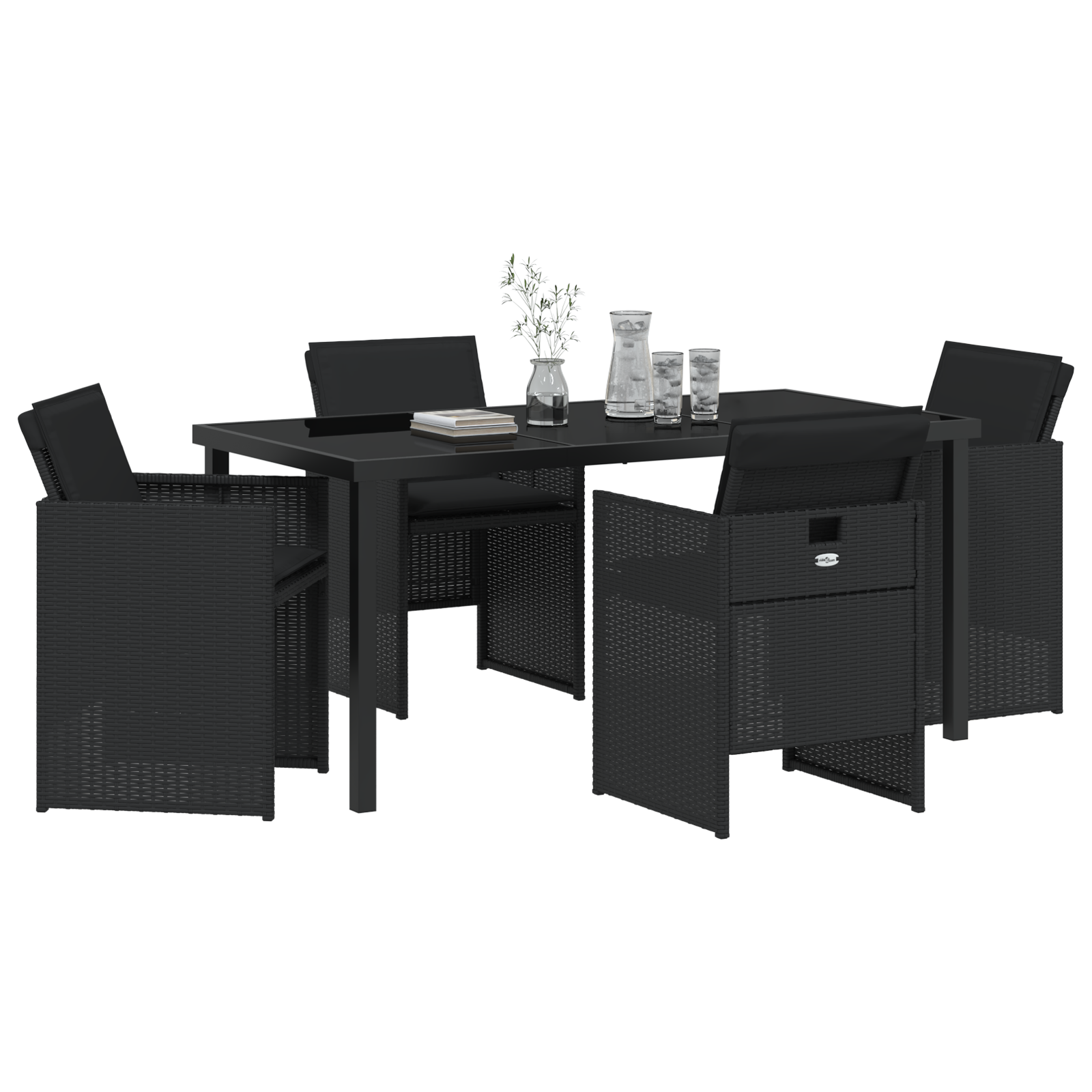vidaXL 5-delige Tuinset met kussens poly rattan zwart