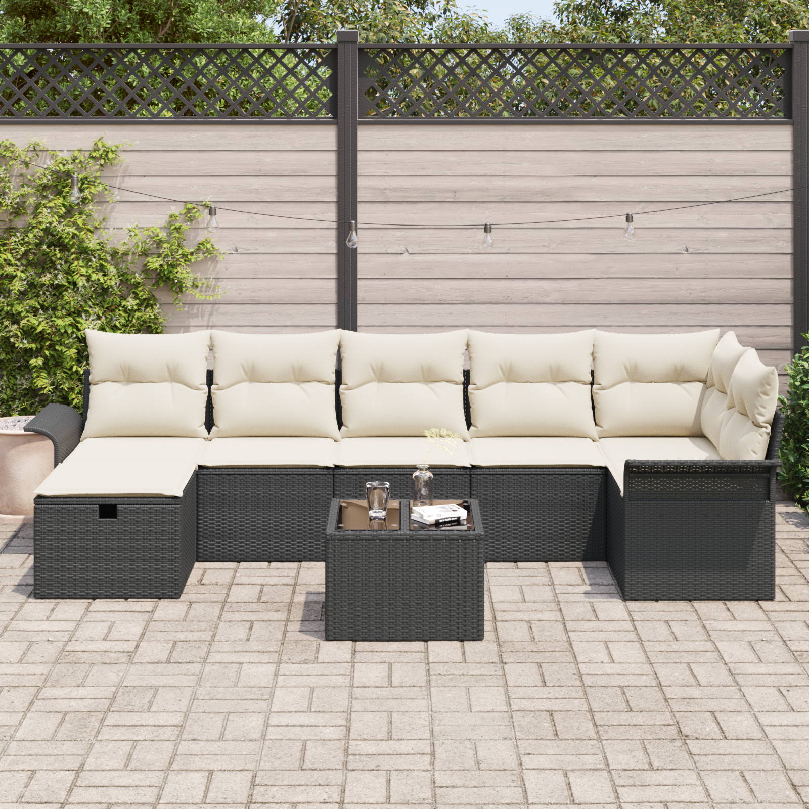 vidaXL 8-delige Tuinbankenset met kussens poly rattan zwart