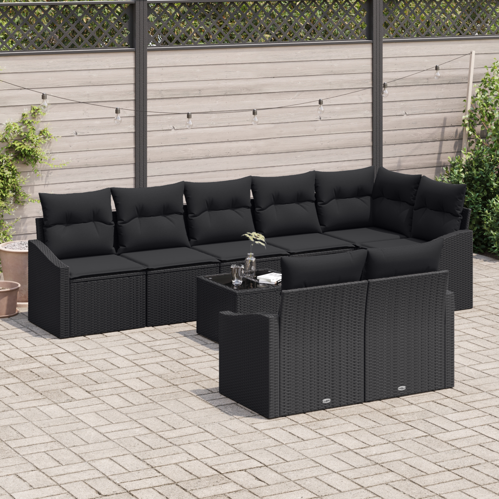 vidaXL 9-delige tuinset met kussens in beige poly rattan