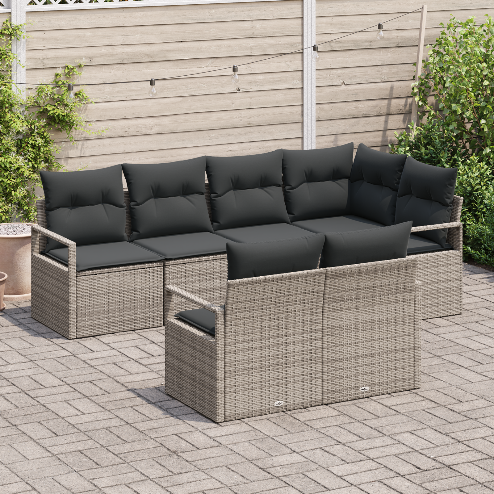 vidaXL 7-delige tuinset met kussens in grijs poly rattan