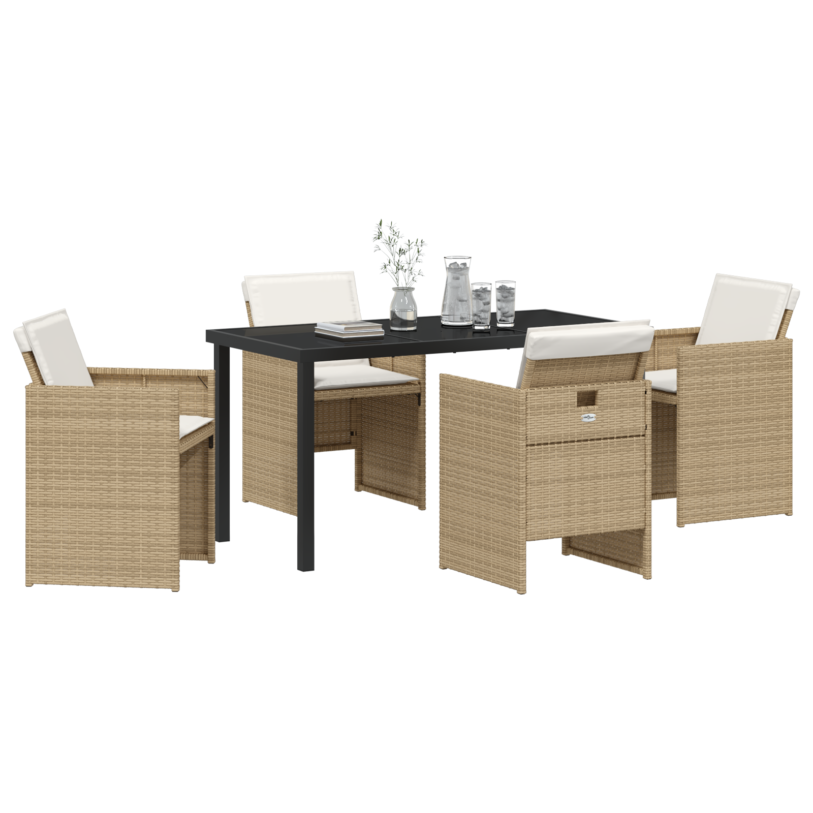 vidaXL 5-delige tuinset met kussens in beige poly rattan