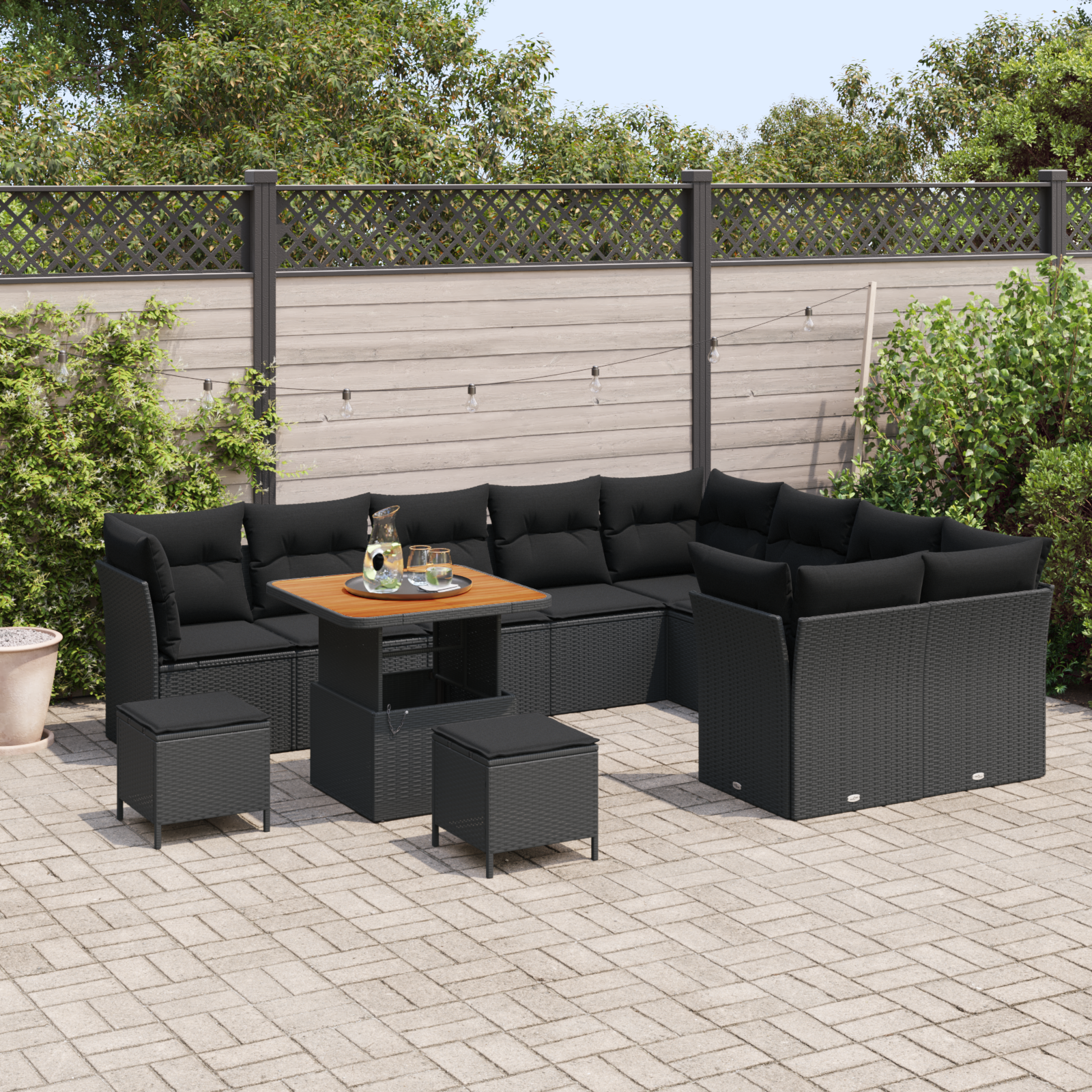 vidaXL 12-delige Tuinbankenset met kussens poly rattan acacia zwart