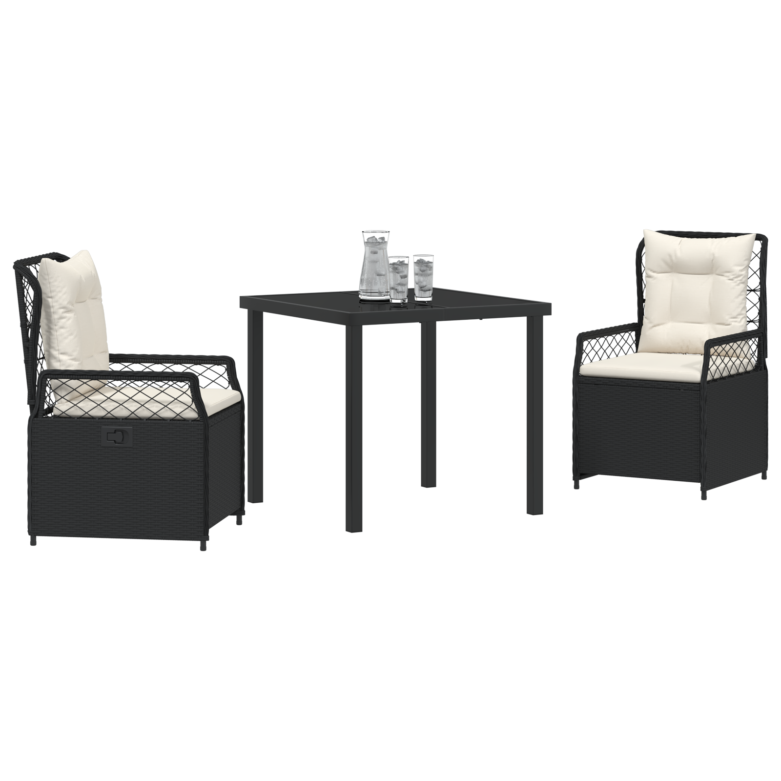 vidaXL 3-delige Tuin Eettafel Set - Zwart Poly Rattan